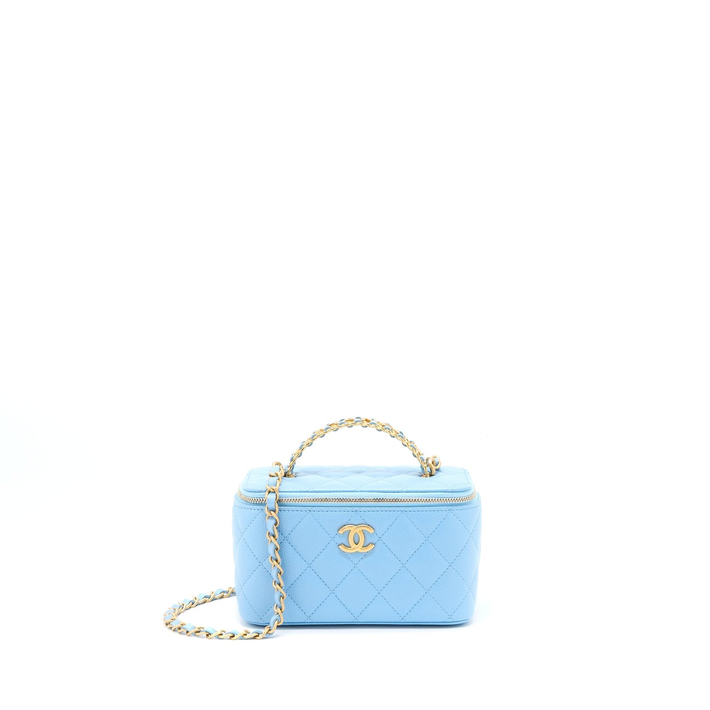 Chanel 22s Letter Top Handle Long Vanity Caviar Blue