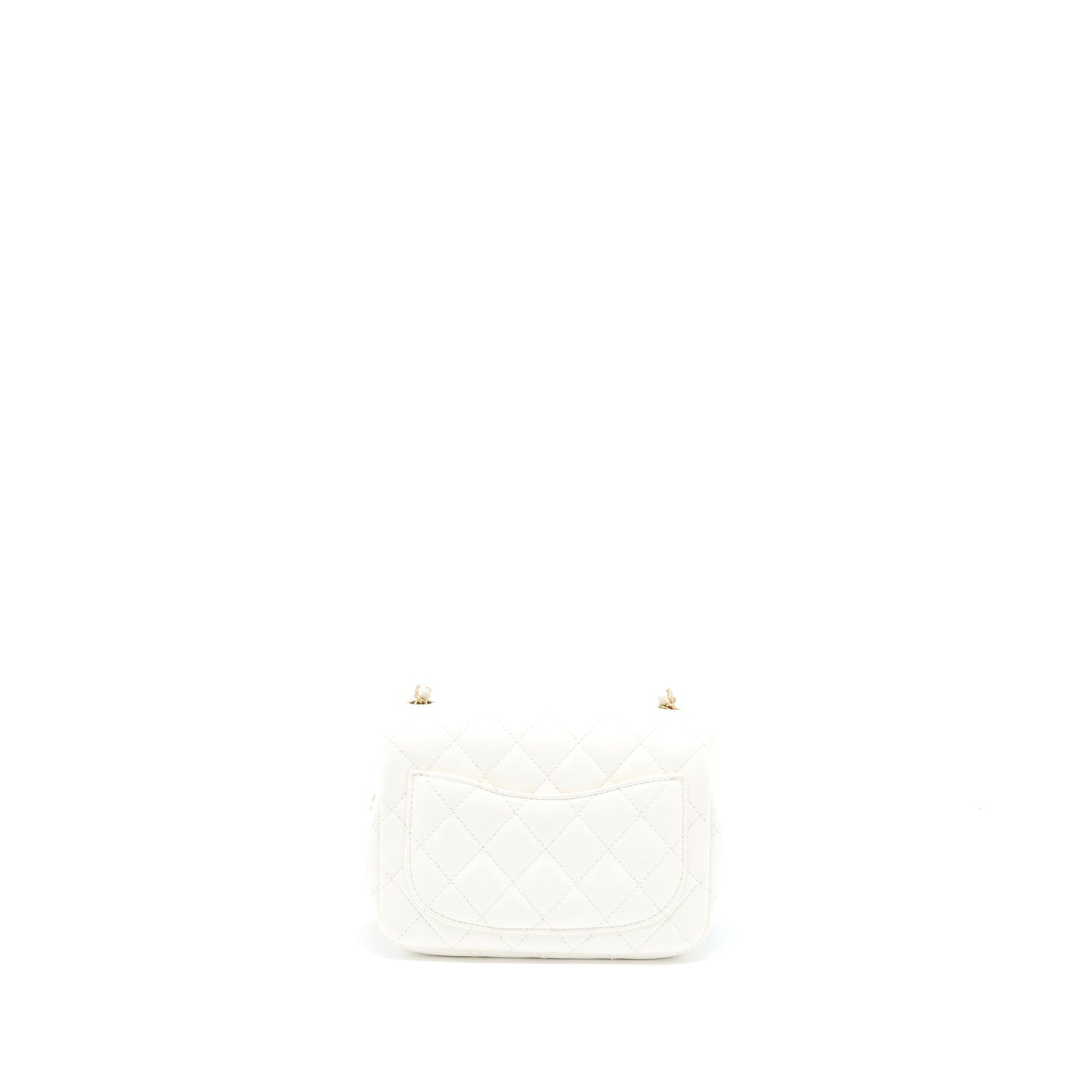 Chanel Mini Square Flap Bag with Detailed Ribbon Chain Lambskin White