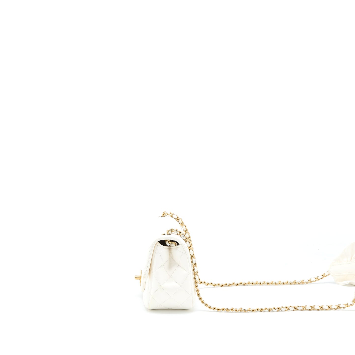 Chanel Mini Square Flap Bag with Detailed Ribbon Chain Lambskin White
