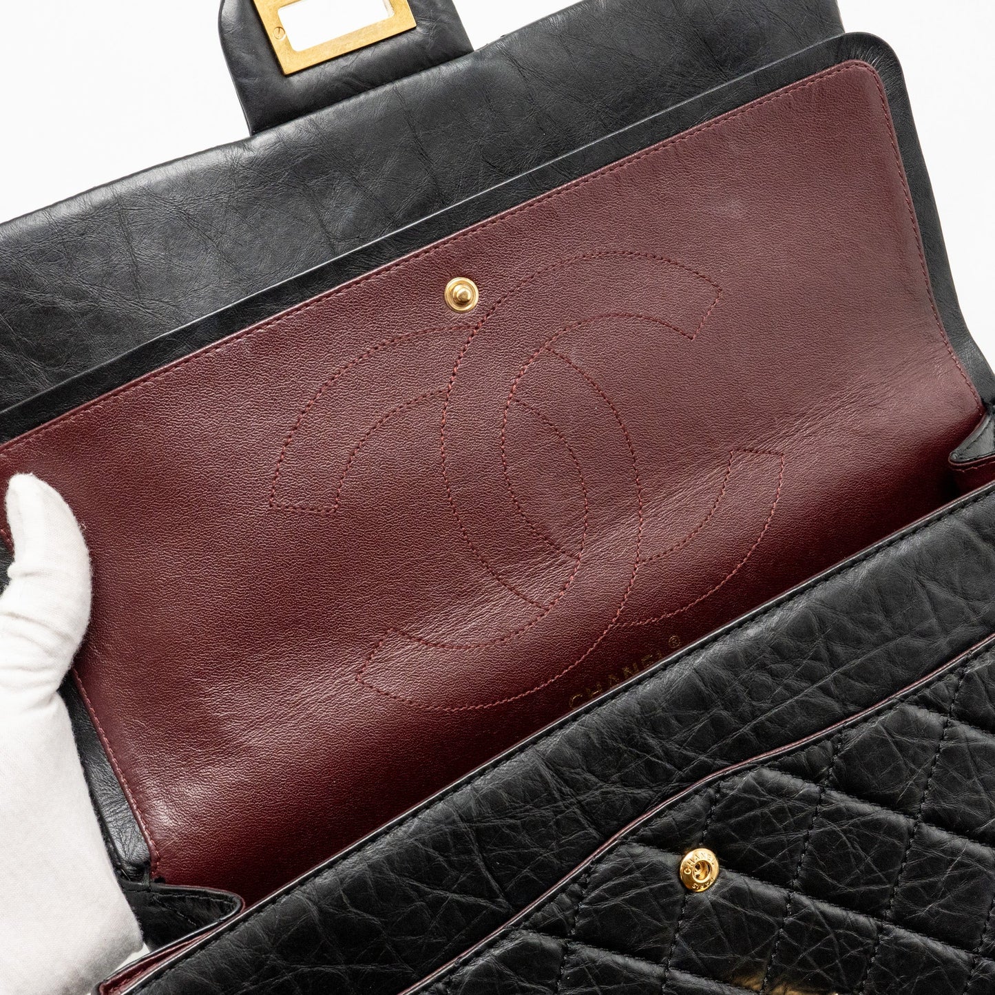 Chanel Large 2.55 226 Reissue Double Flap Bag Aged Calfskin Black