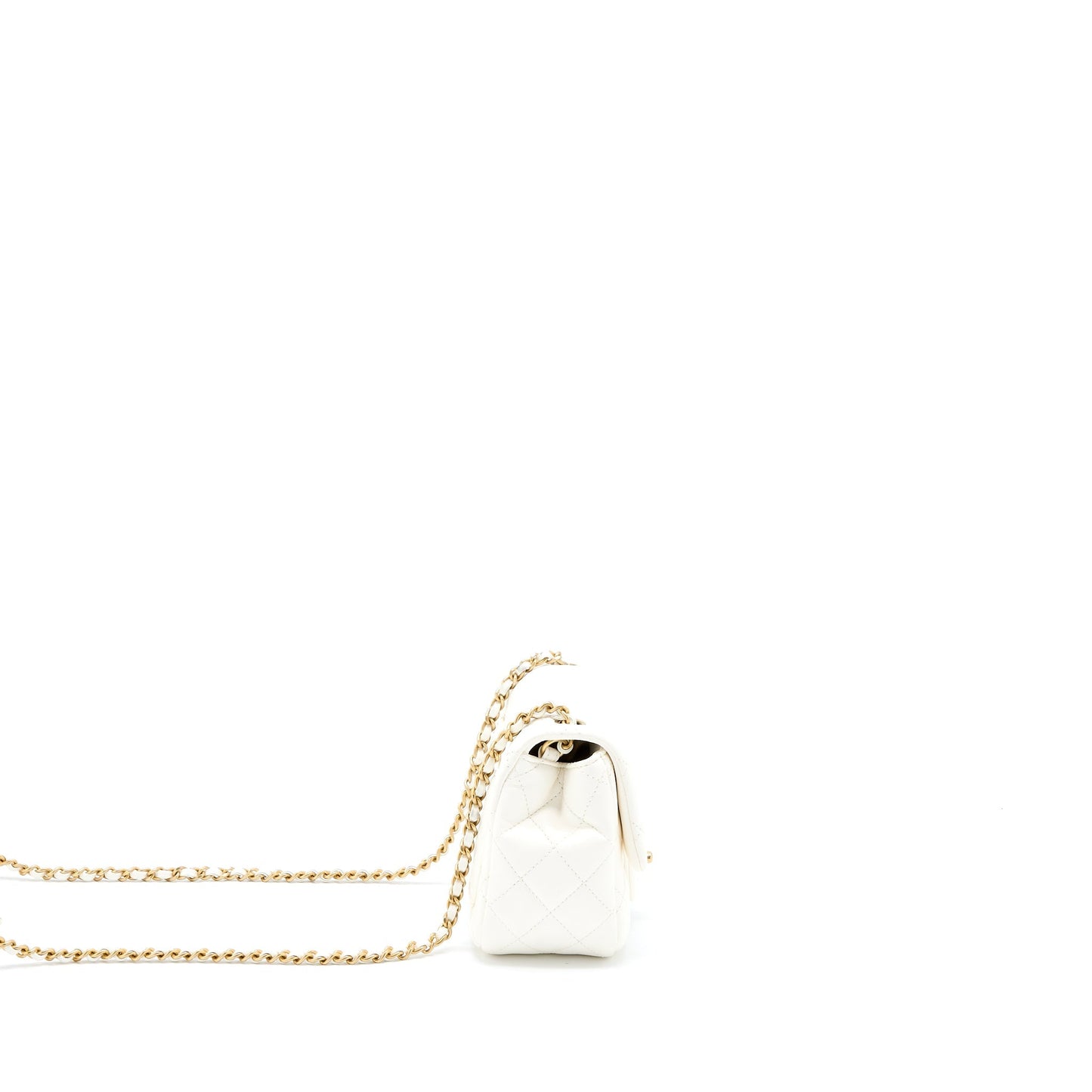 Chanel Mini Square Flap Bag with Detailed Ribbon Chain Lambskin White