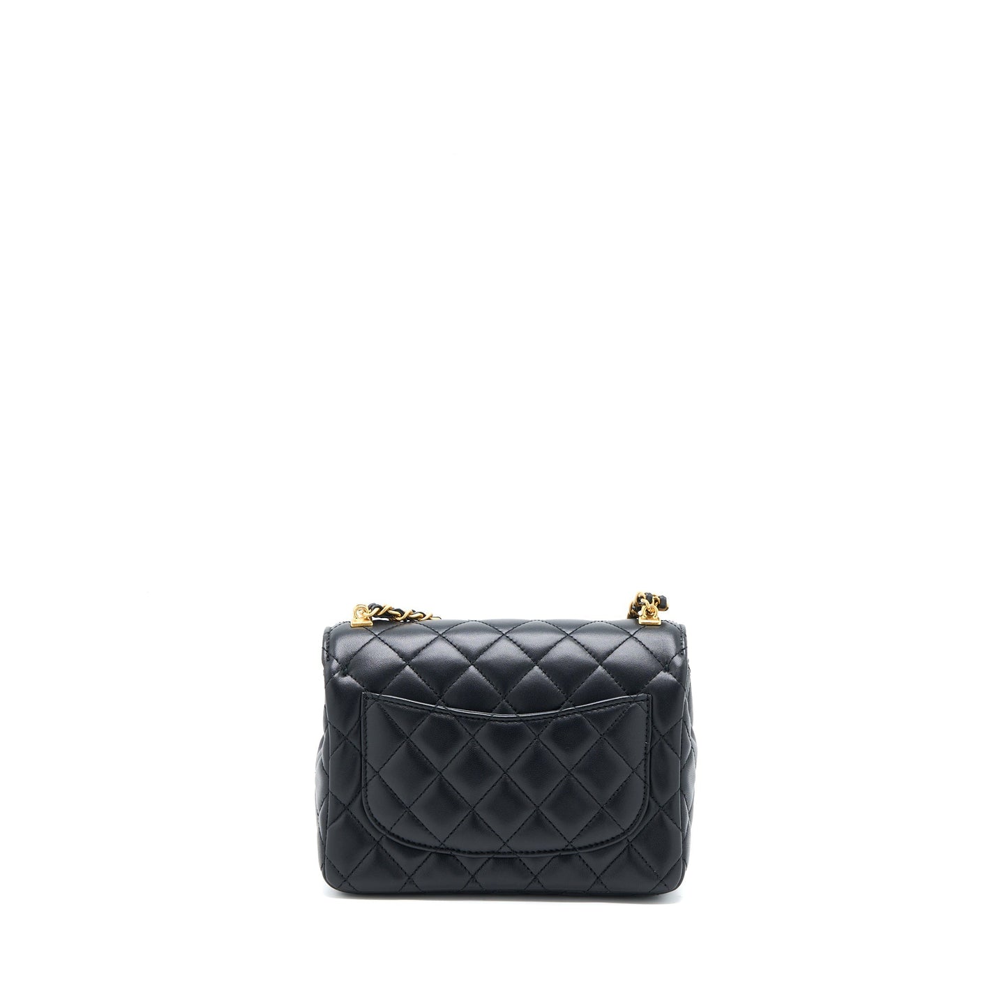 Chanel Seasonal Flap Bag with Detail Chain Lambskin Black Brushed  (Microchip)