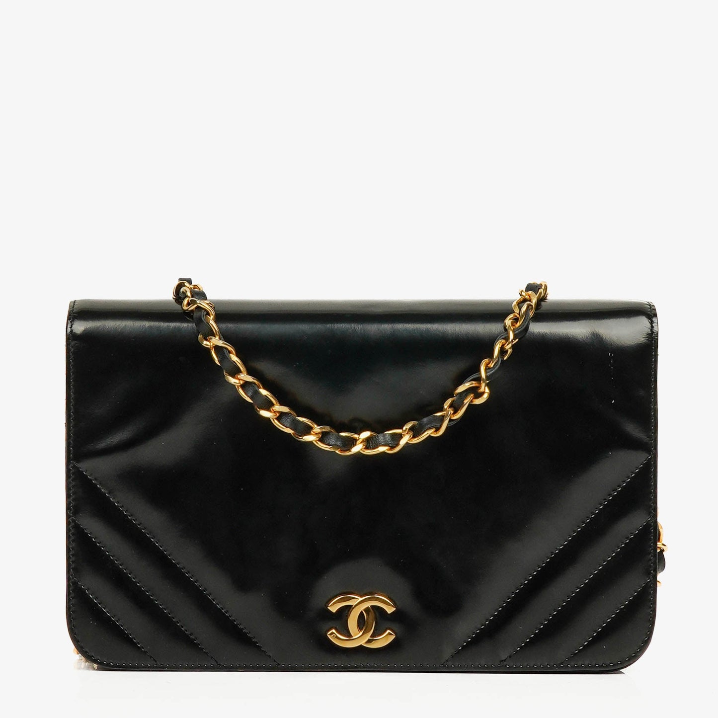 Chanel Patent Chevron Quilted Single Flap Bag