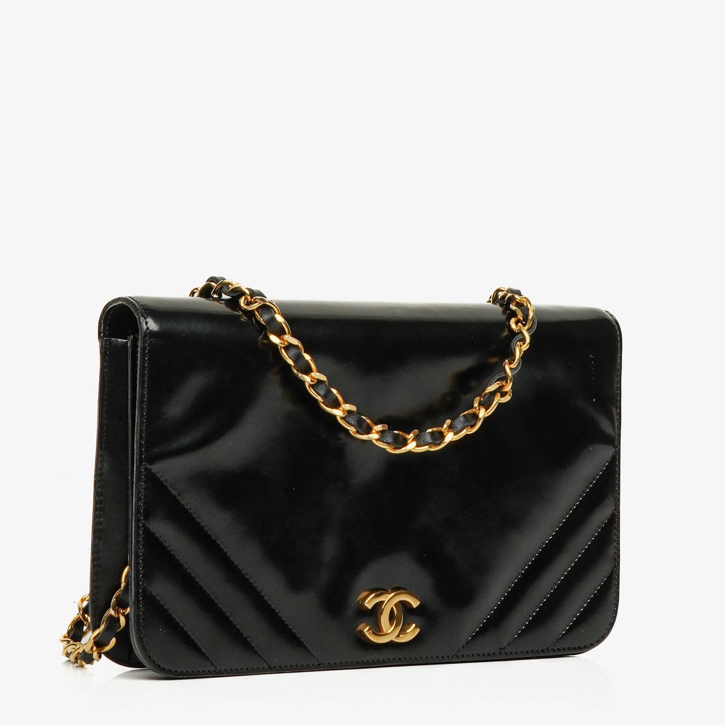 Chanel Patent Chevron Quilted Single Flap Bag