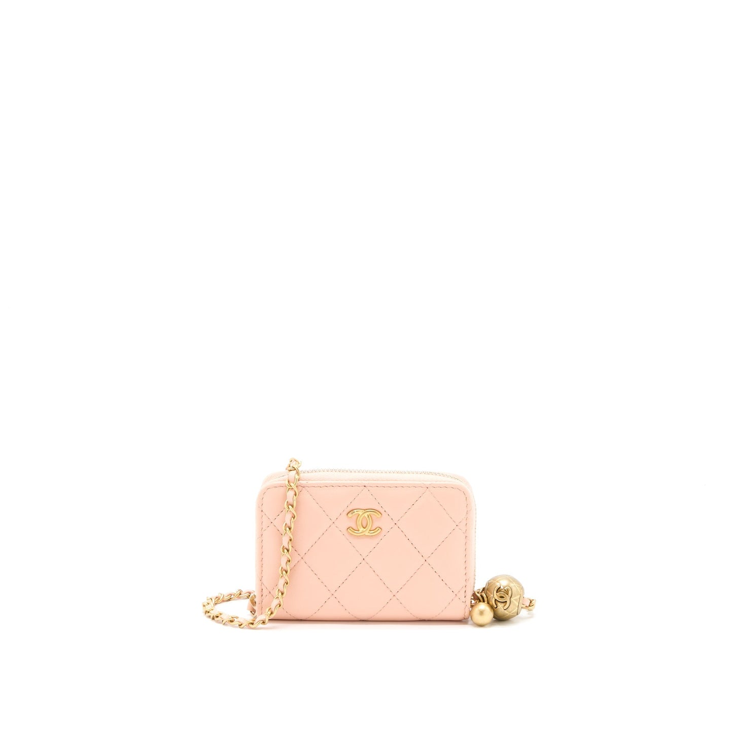 Chanel Pearl Crush Zippy Card Holder Lambskin Light Pink Brushed