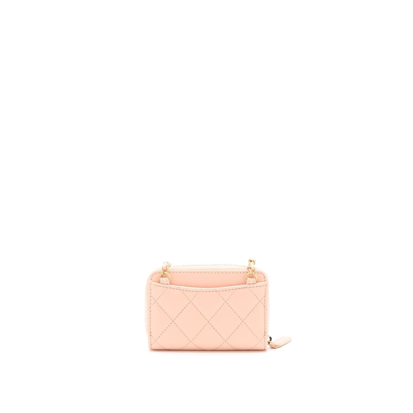 Chanel Pearl Crush Zippy Card Holder Lambskin Light Pink Brushed