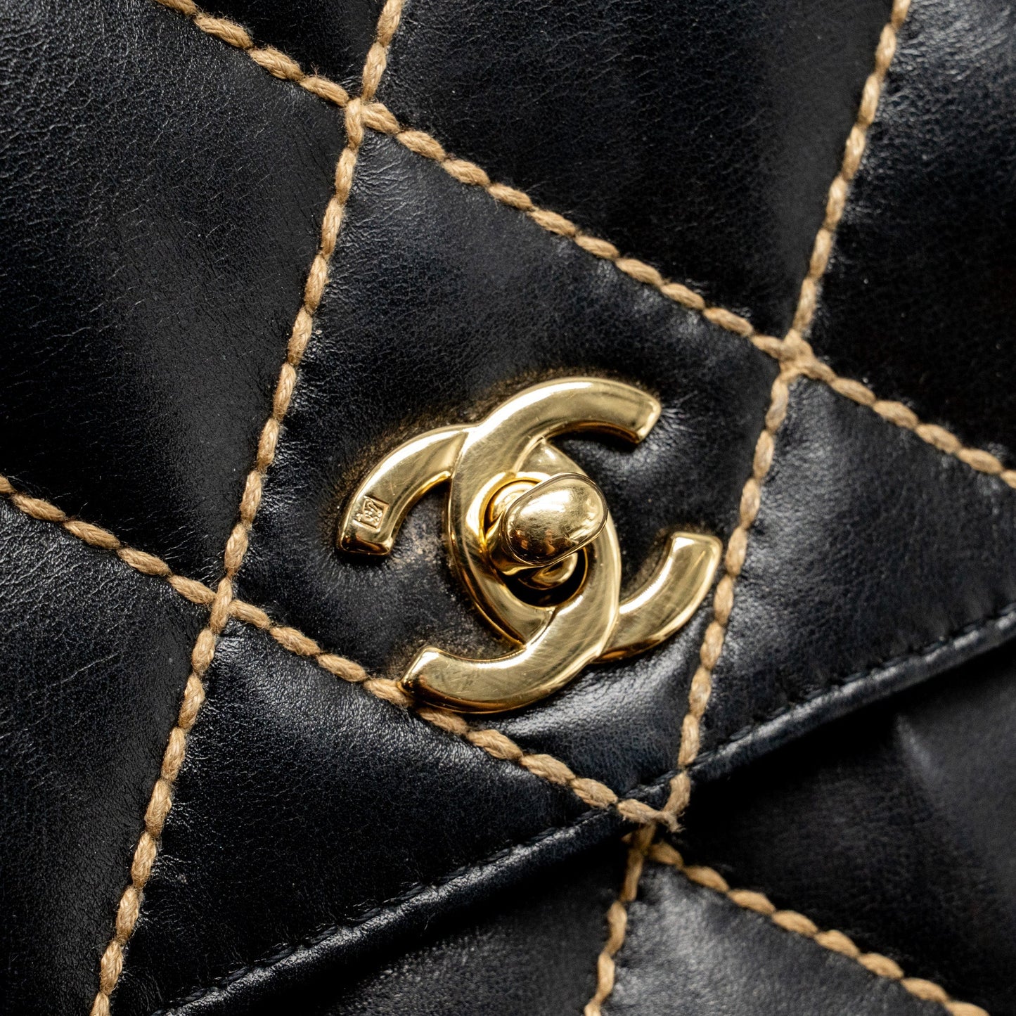 Chanel  quilted flap bag lambskin black with white stitching
