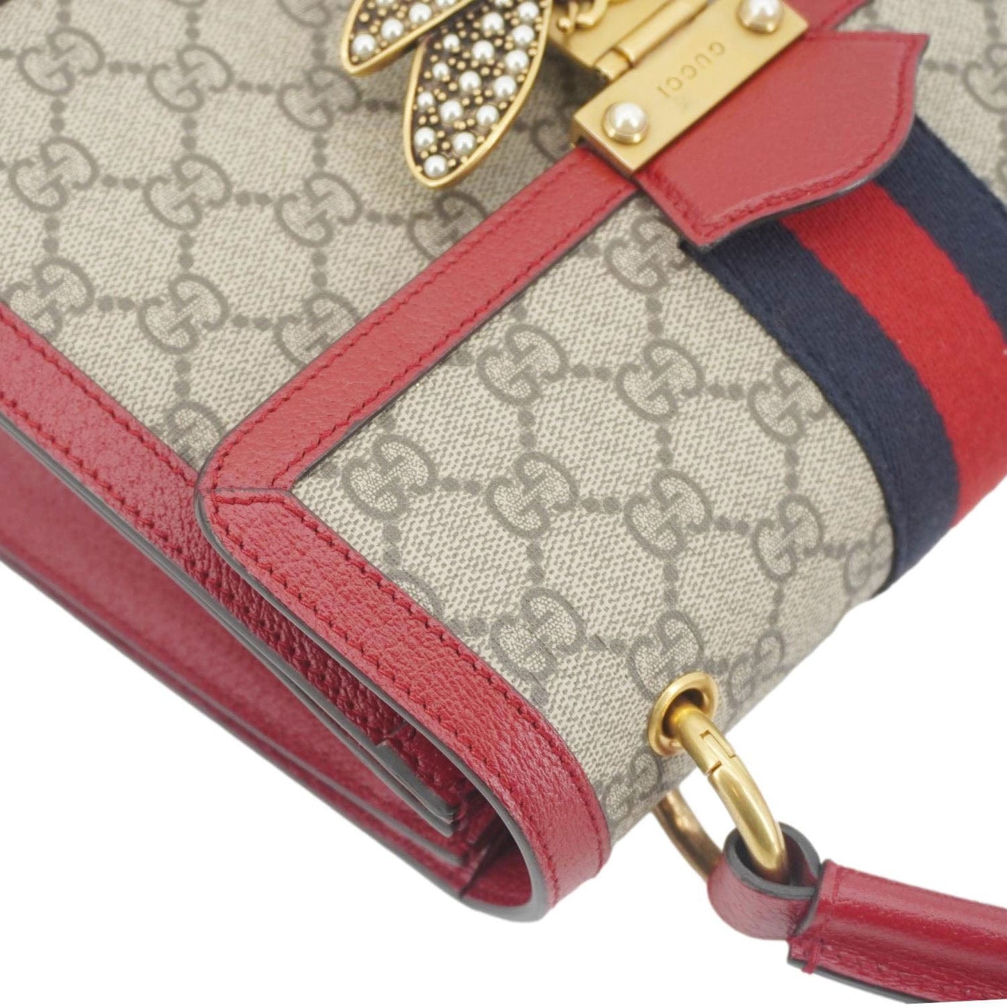 GUCCI Queen Margaret Bee GG Supreme Canvas Shoulder Bag Red 476541
