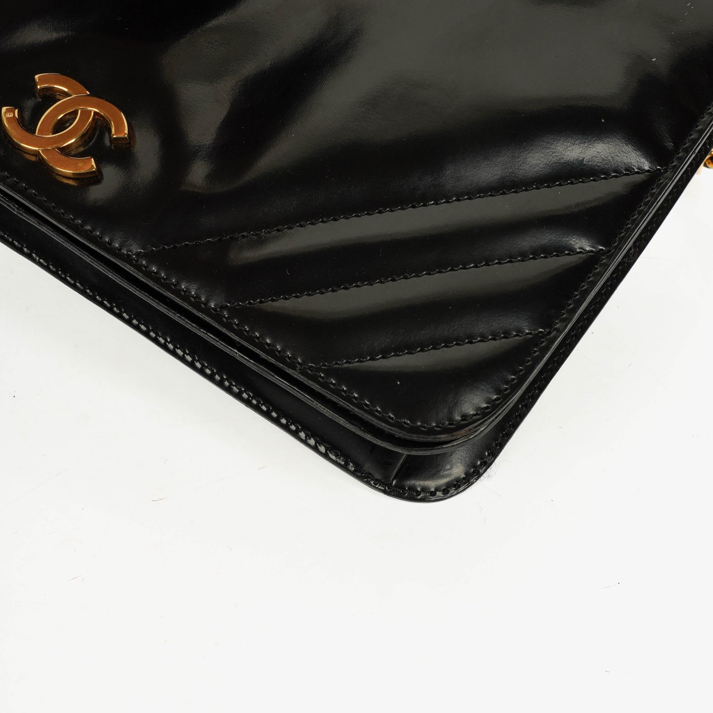 Chanel Patent Chevron Quilted Single Flap Bag