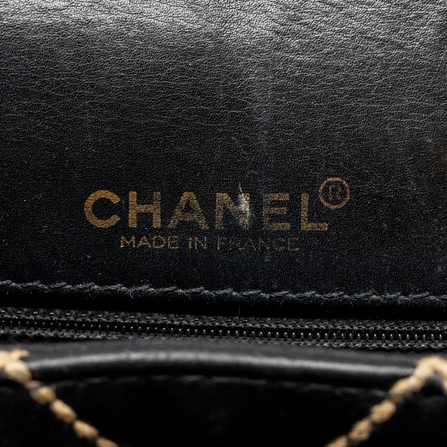 Chanel  quilted flap bag lambskin black with white stitching