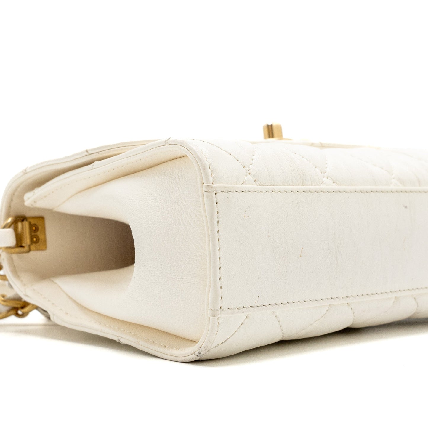 Chanel Top Handle Flap Bag Lambskin White Brush