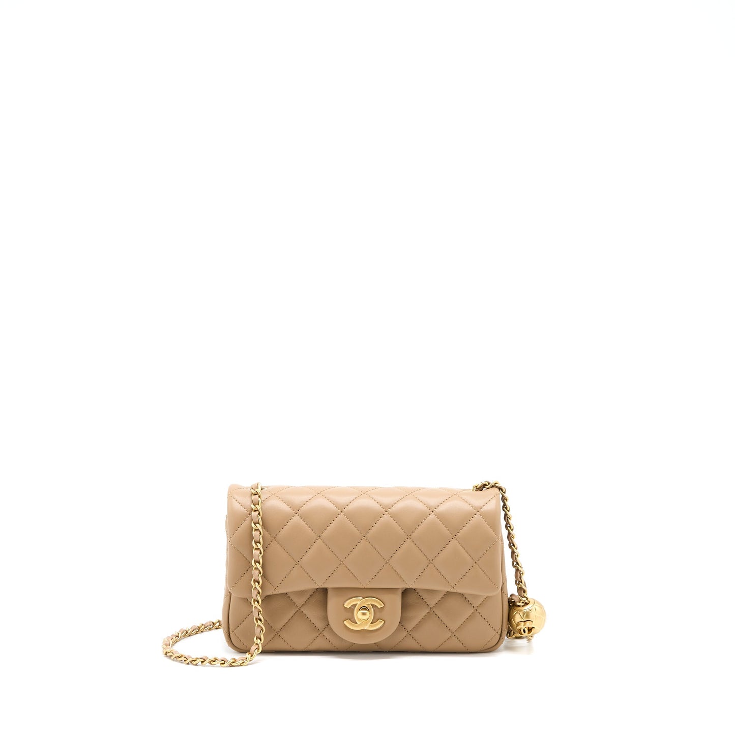 Chanel 22S Pearl Crushed Mini Rectangular Lambskin Dark Beige (Microchip)