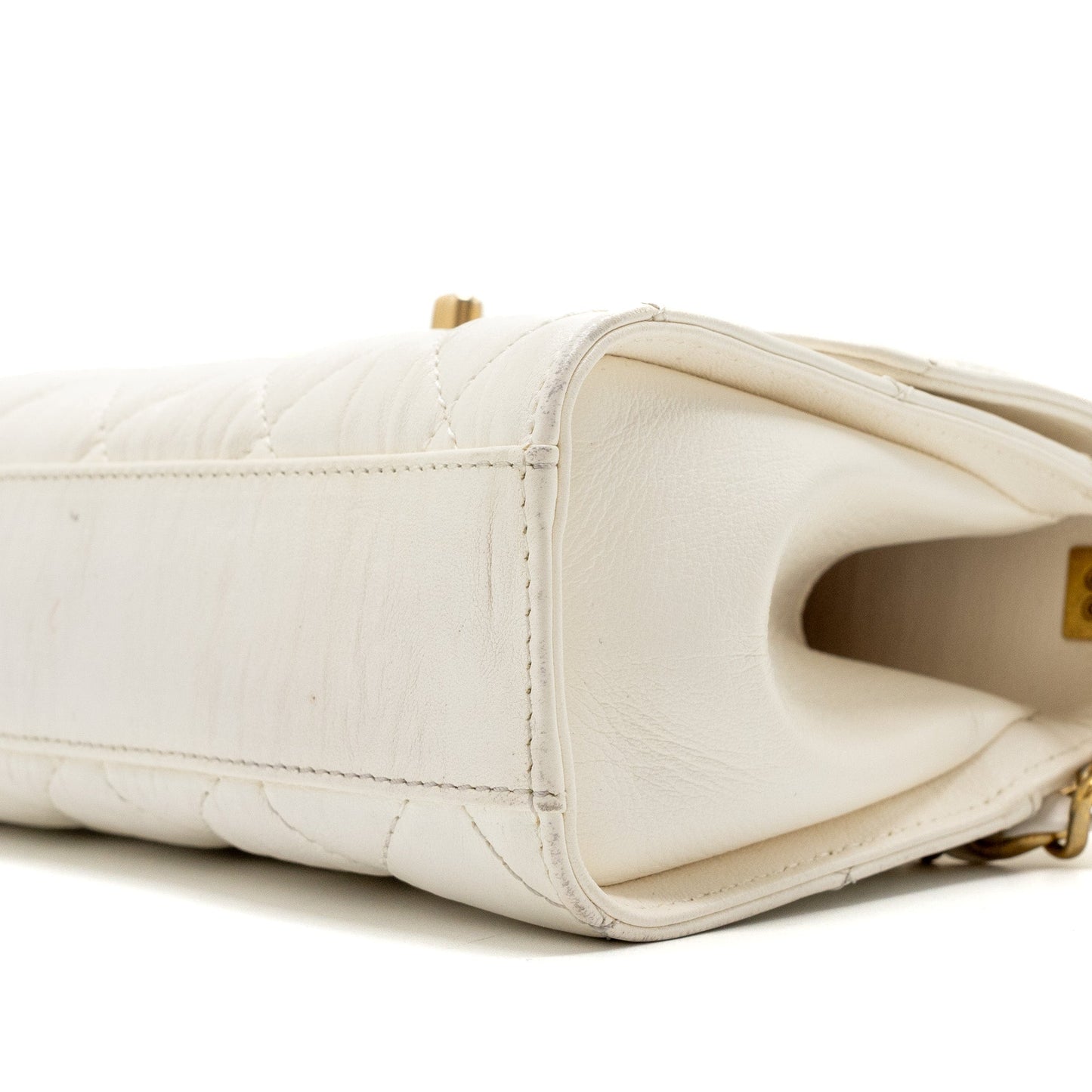 Chanel Top Handle Flap Bag Lambskin White Brush