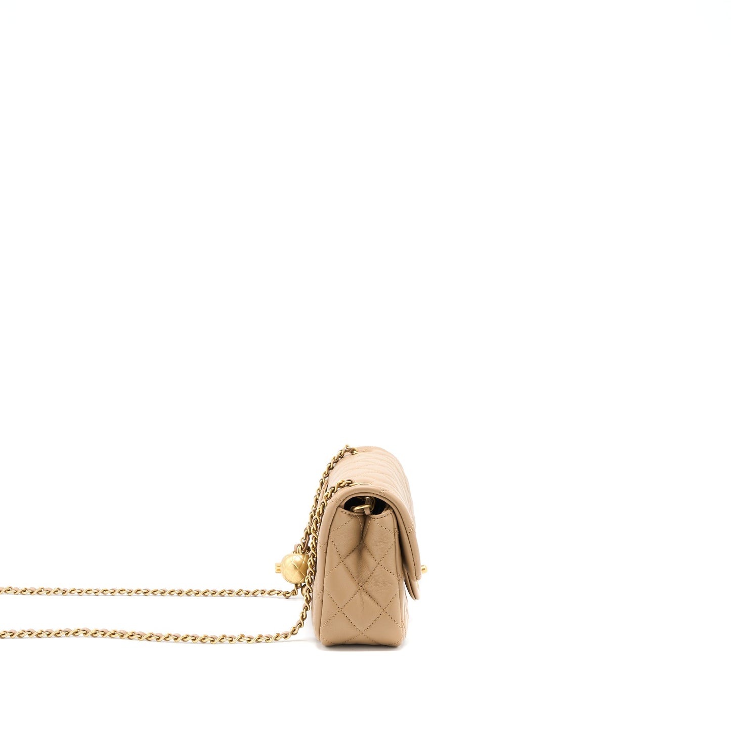 Chanel 22S Pearl Crushed Mini Rectangular Lambskin Dark Beige (Microchip)