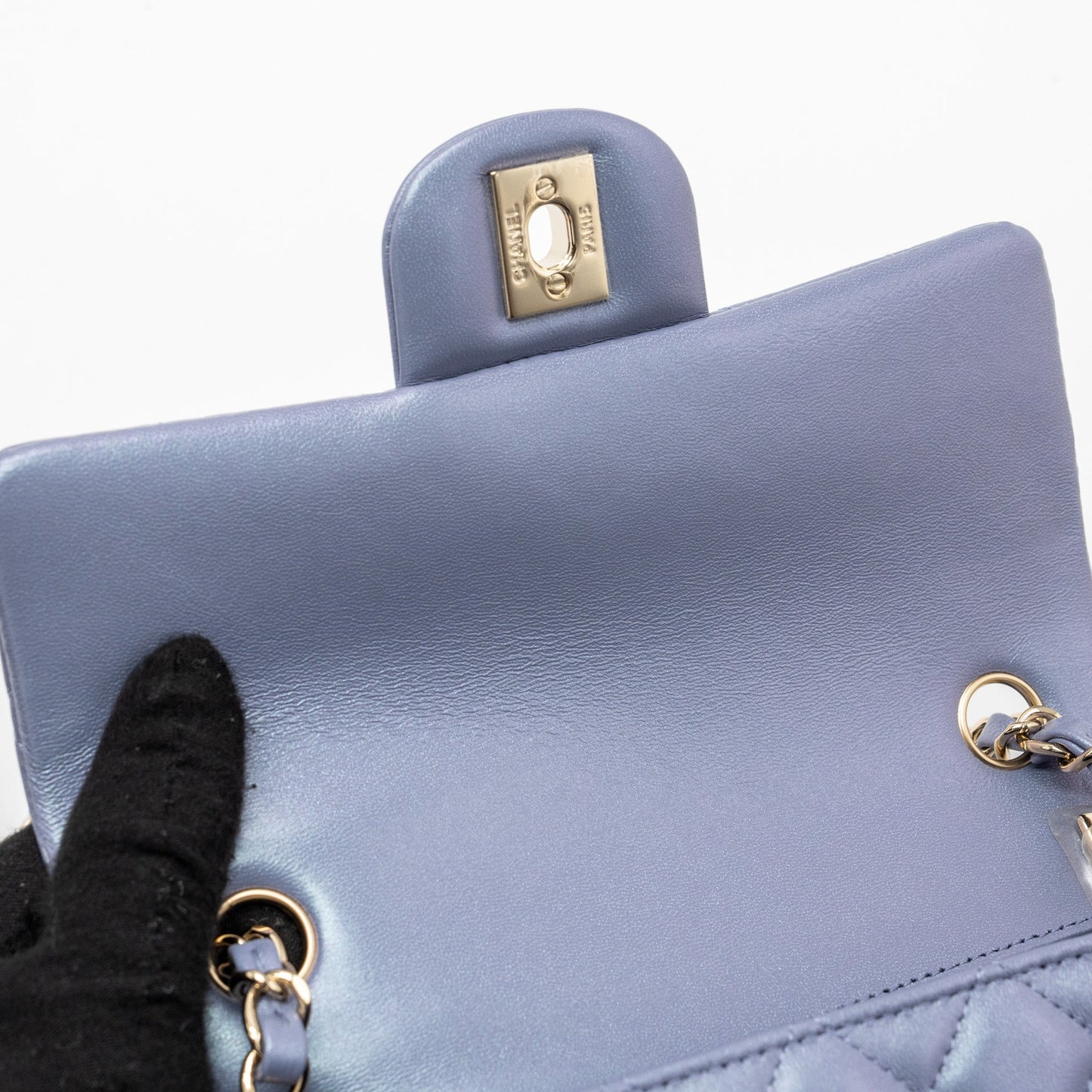 Chanel classic mini rectangular flap bag lambskin iridescent light purple L (microchip)