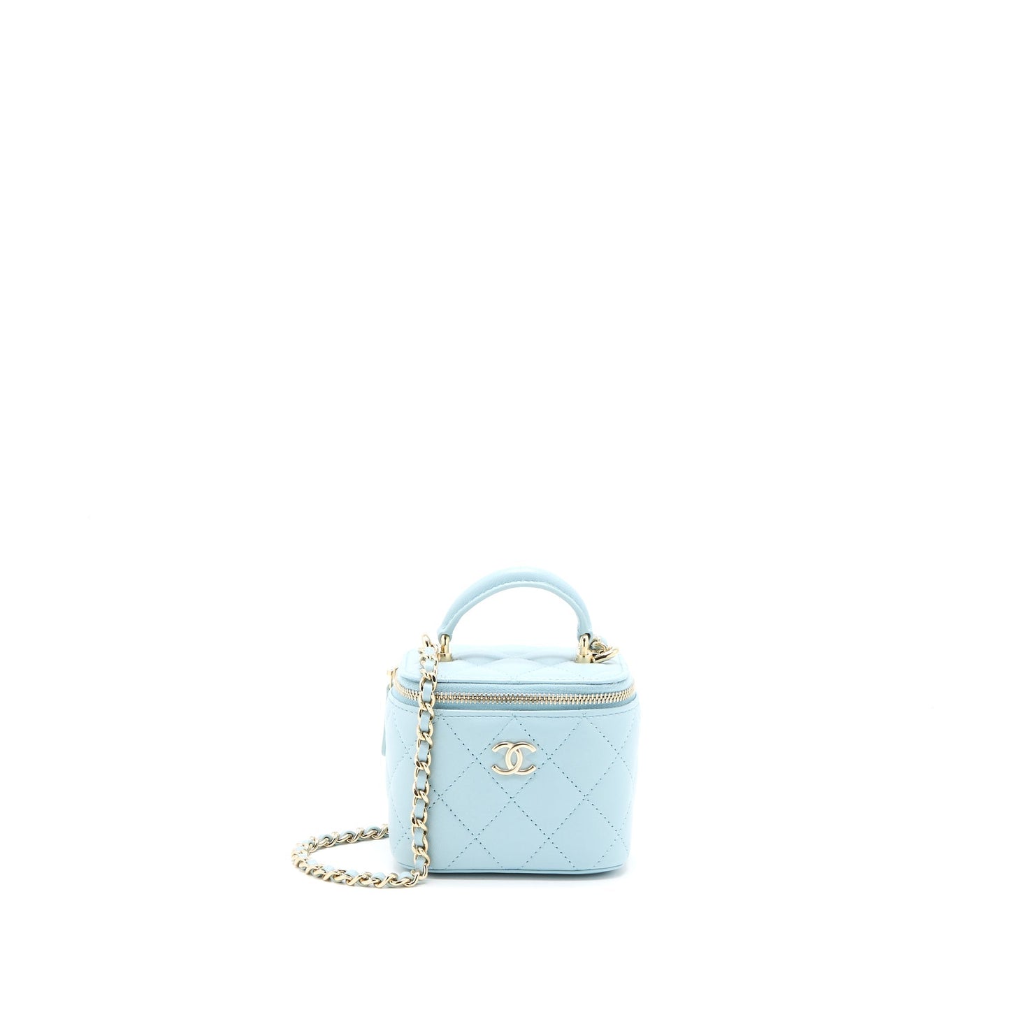 Chanel 22P Top Handle Mini Vanity with Chain Lambskin Light Blue L