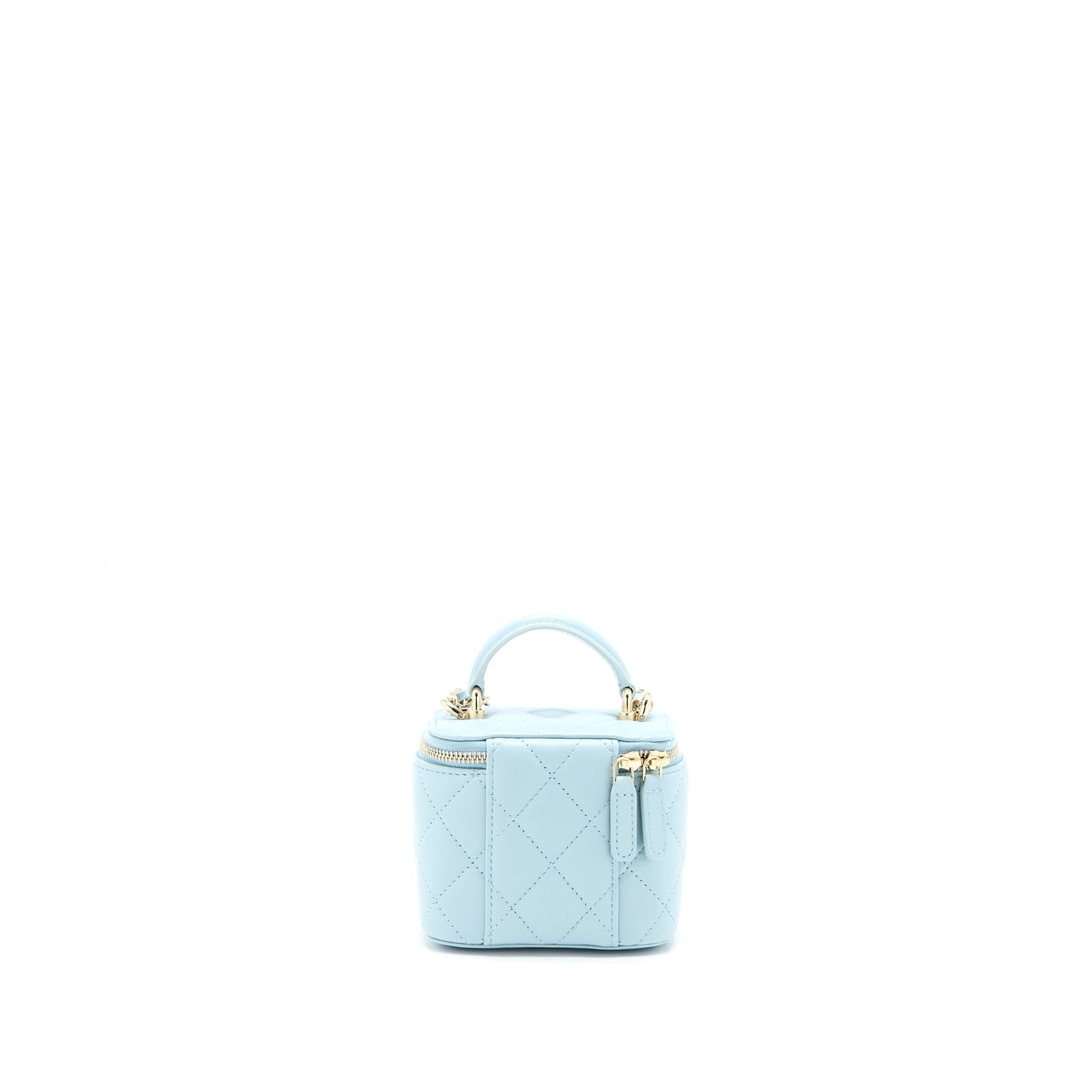 Chanel 22P Top Handle Mini Vanity with Chain Lambskin Light Blue L