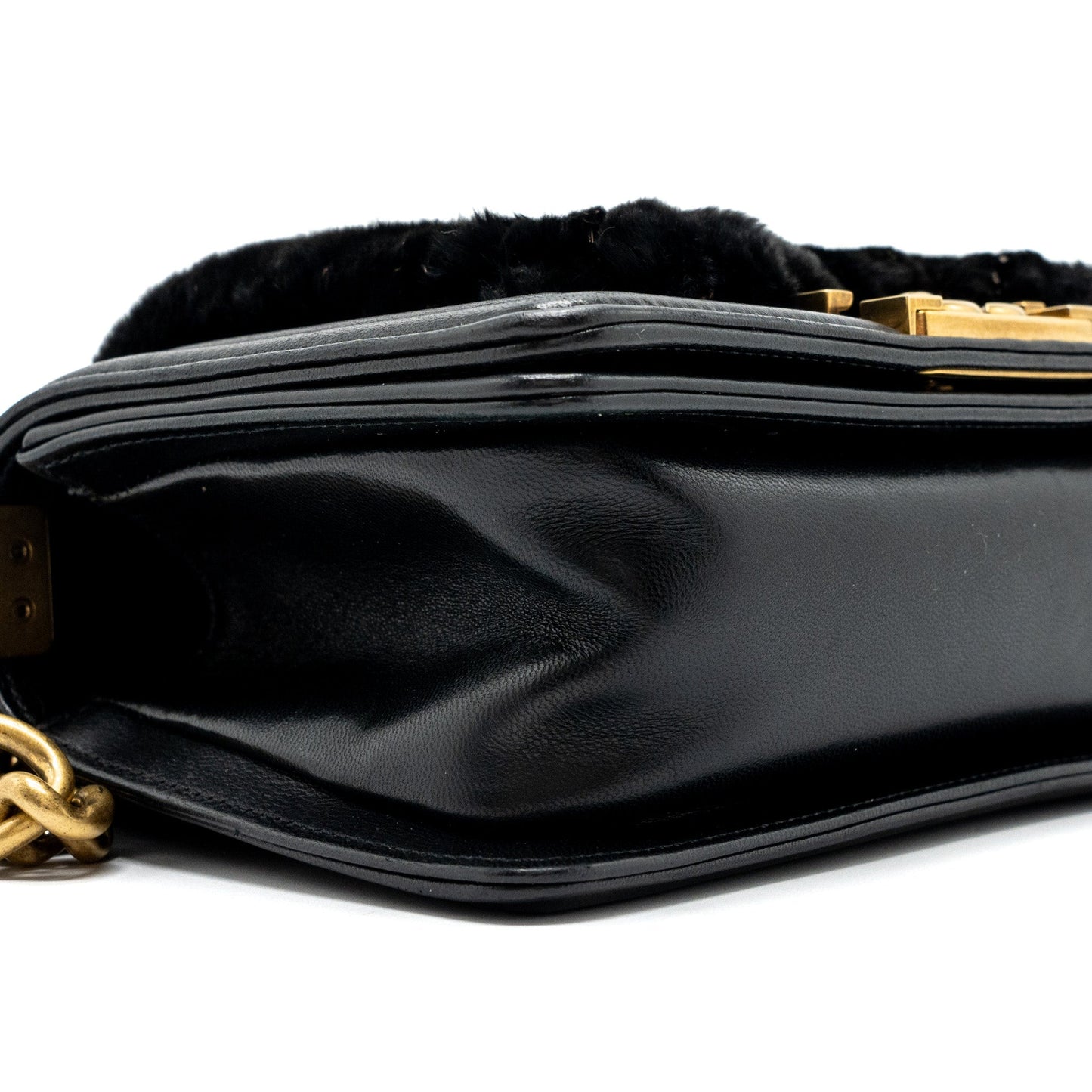 Chanel Small Boy Bag Rabbit Hair Limited Edition Lambskin Black