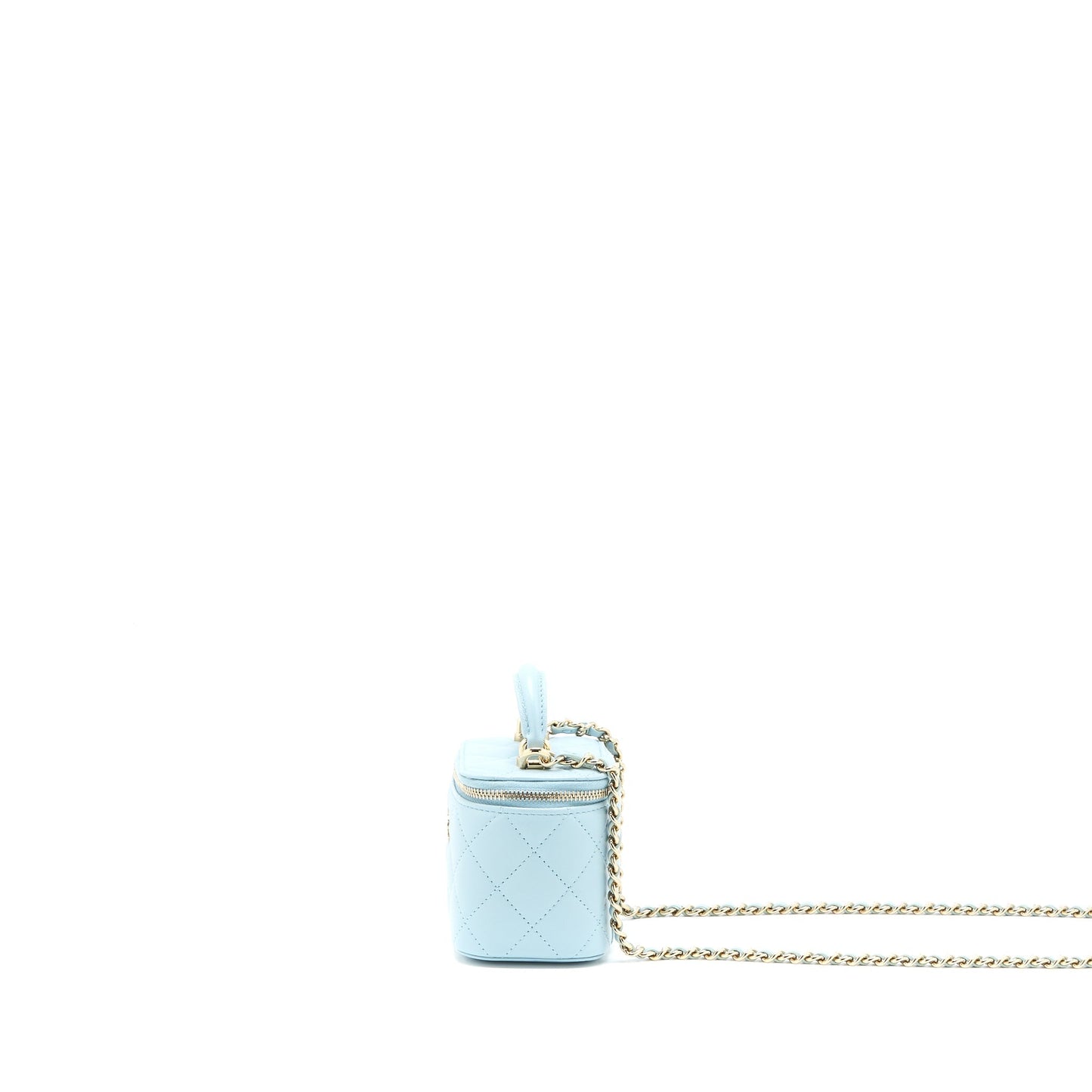 Chanel 22P Top Handle Mini Vanity with Chain Lambskin Light Blue L