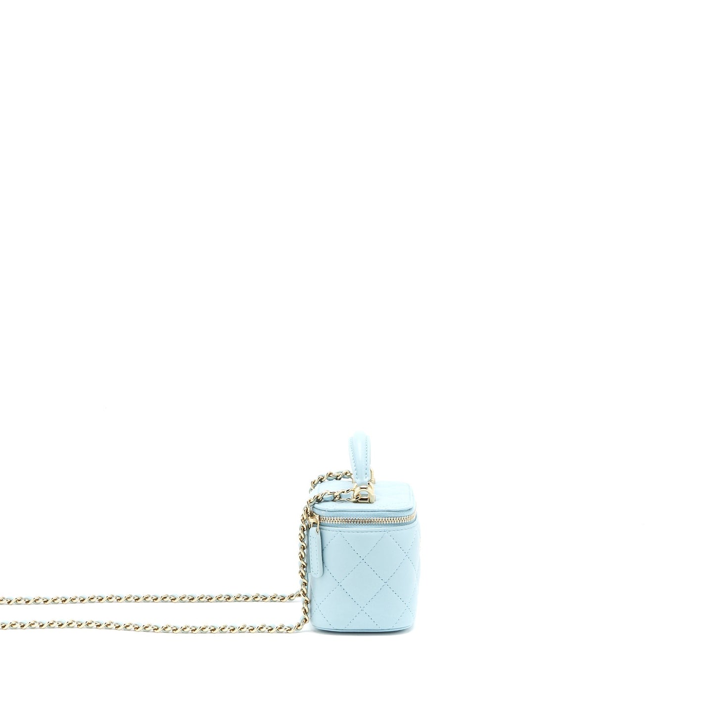 Chanel 22P Top Handle Mini Vanity with Chain Lambskin Light Blue L