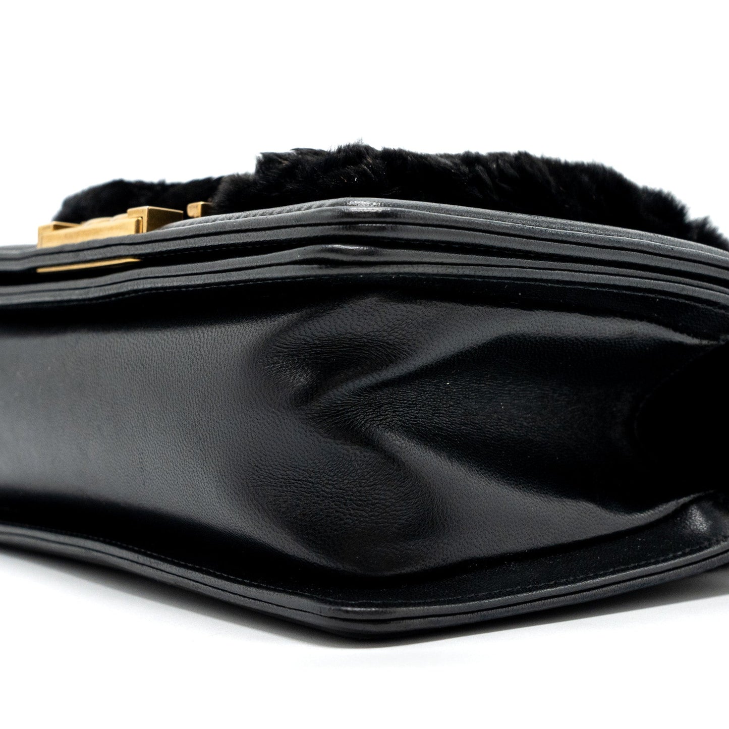 Chanel Small Boy Bag Rabbit Hair Limited Edition Lambskin Black