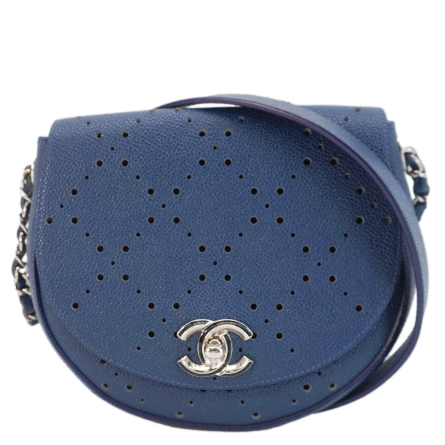 Chanel Perforated Caviar Leather Messenger Bag Navy Blue
