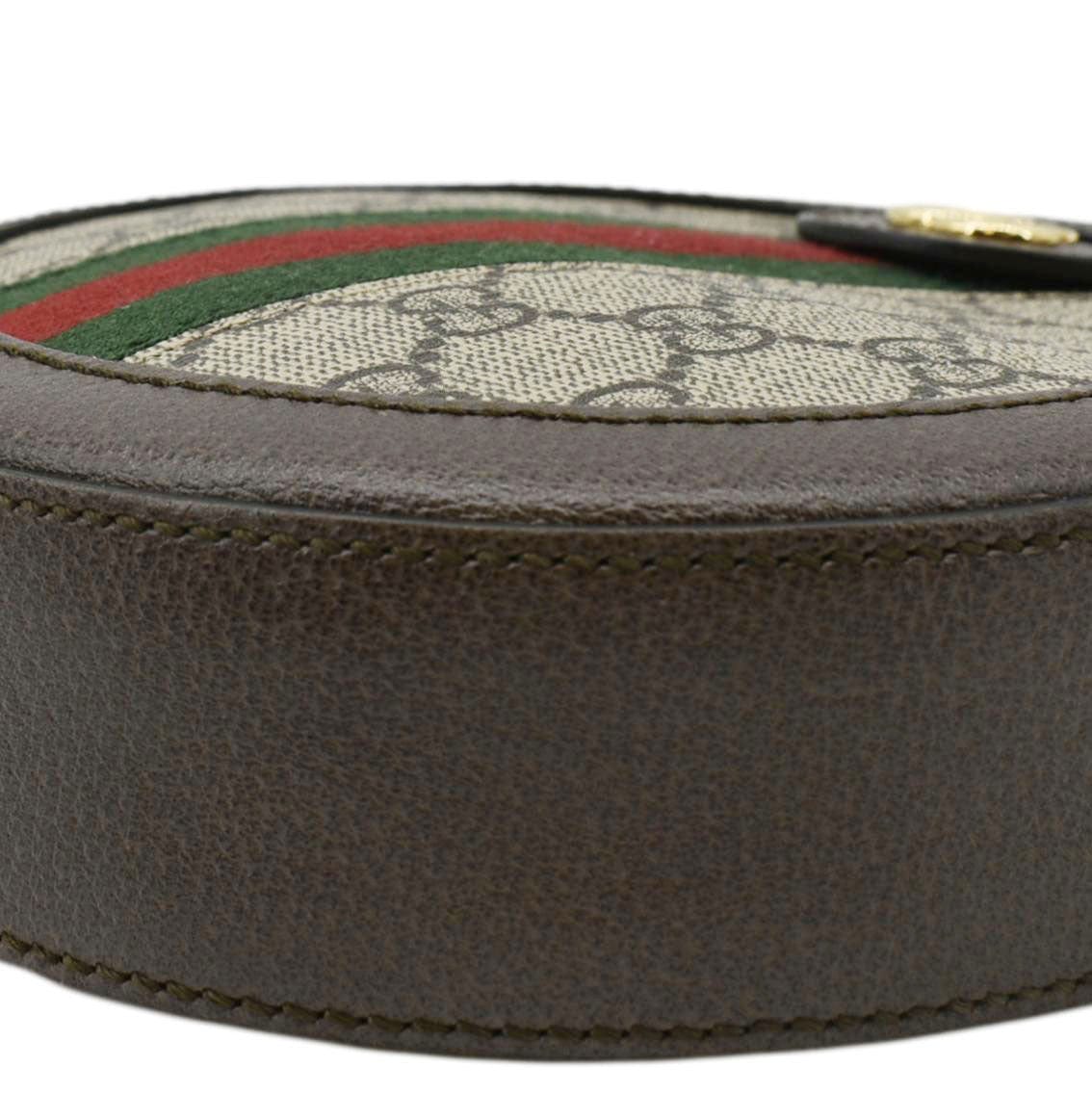 GUCCI Ophidia Mini GG Round Supreme Monogram Web Crossbody Bag Beige 550618