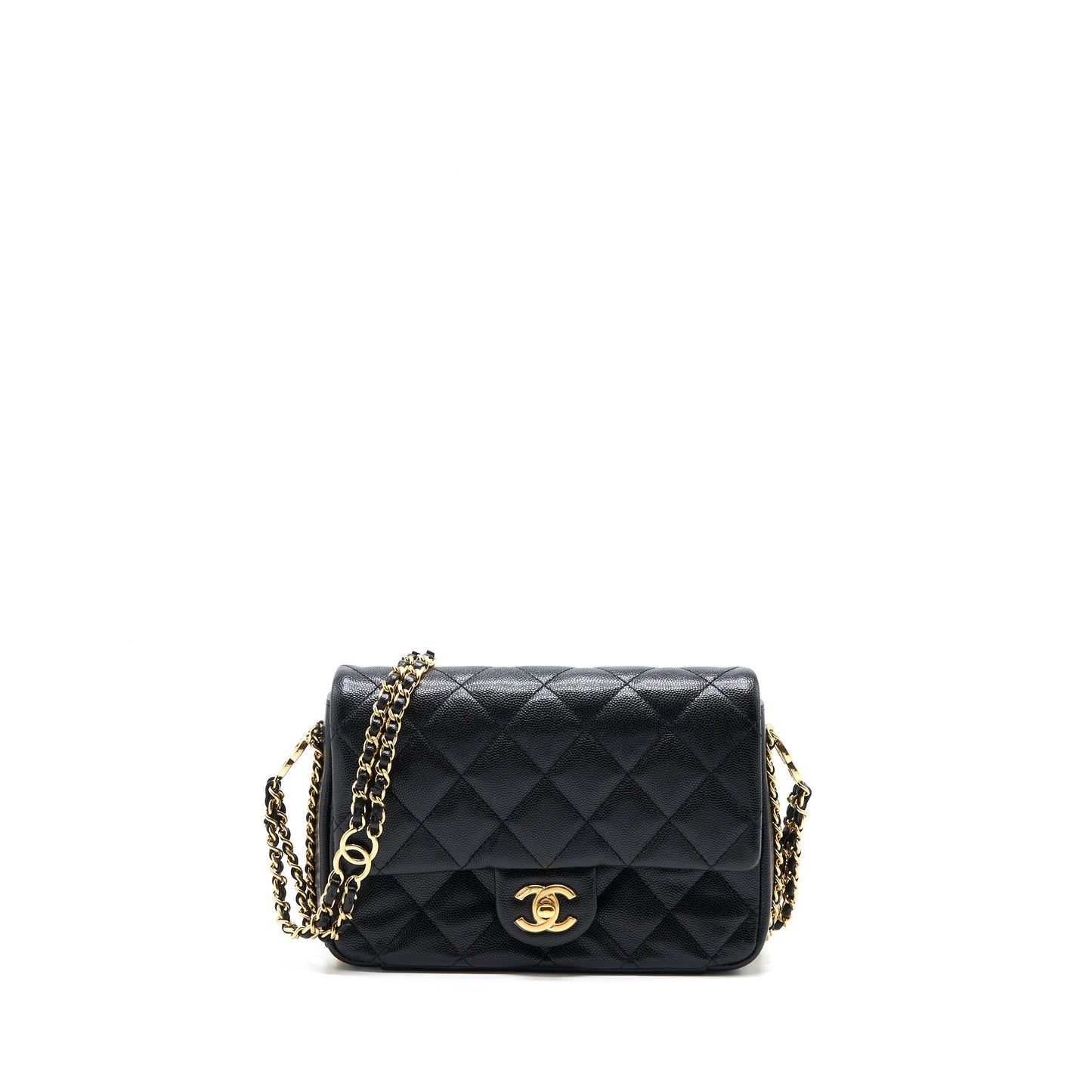 Chanel 23C Mini Flap Bag with CC Logo Chain Grained Calfskin Black  (Microchip)