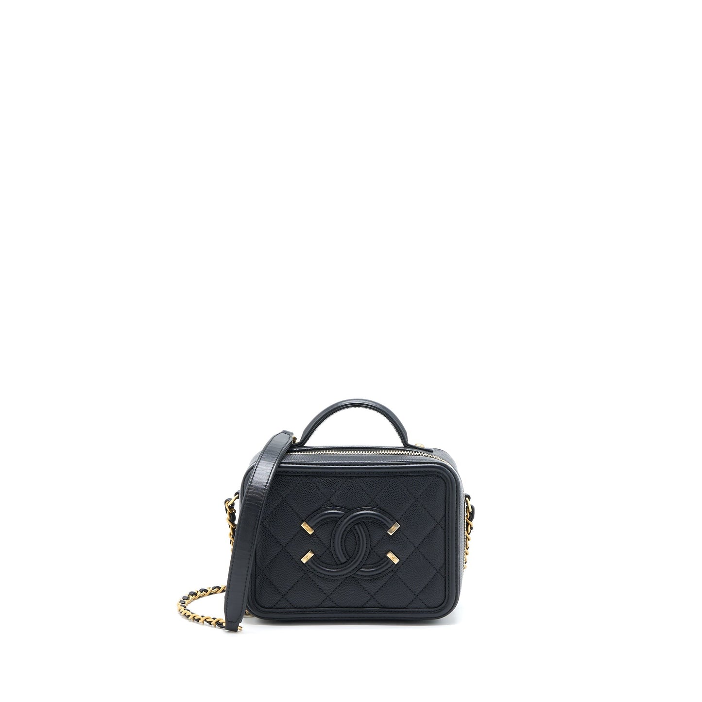 Chanel Filigree Vanity Case Caviar Black