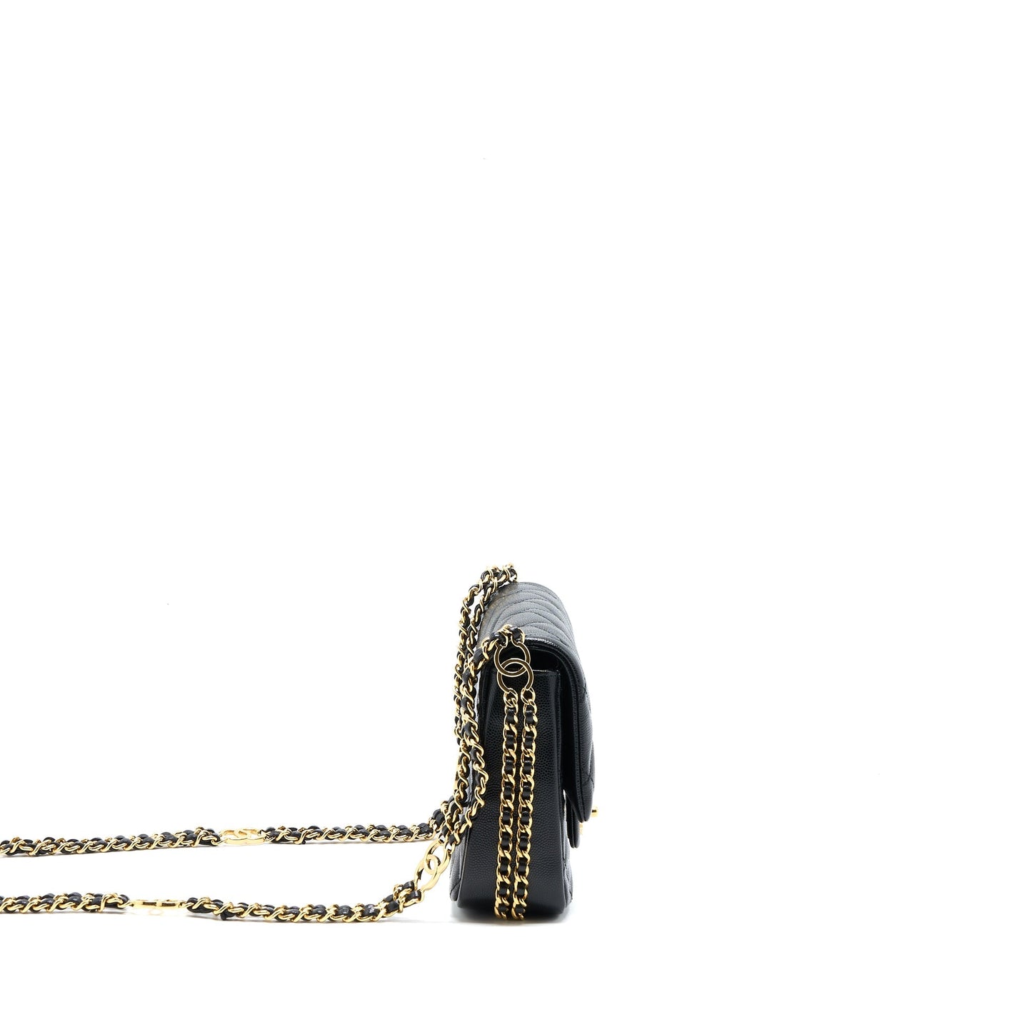 Chanel 23C Mini Flap Bag with CC Logo Chain Grained Calfskin Black  (Microchip)