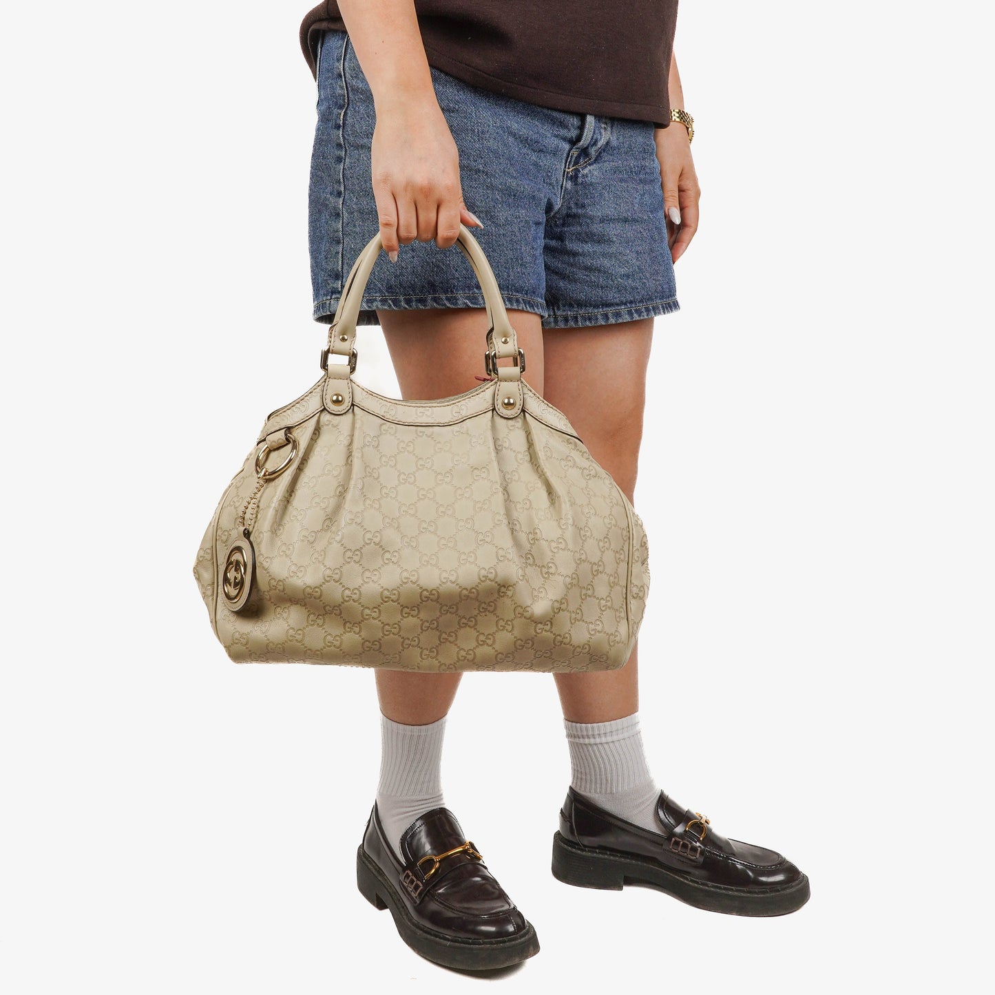 Gucci Guccissima Neutral Leather Sukey Hobo Bag