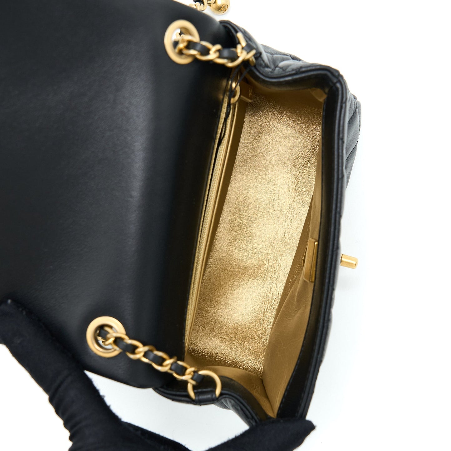 Chanel Pearl Crush Mini Square Flap Bag Lambskin Black