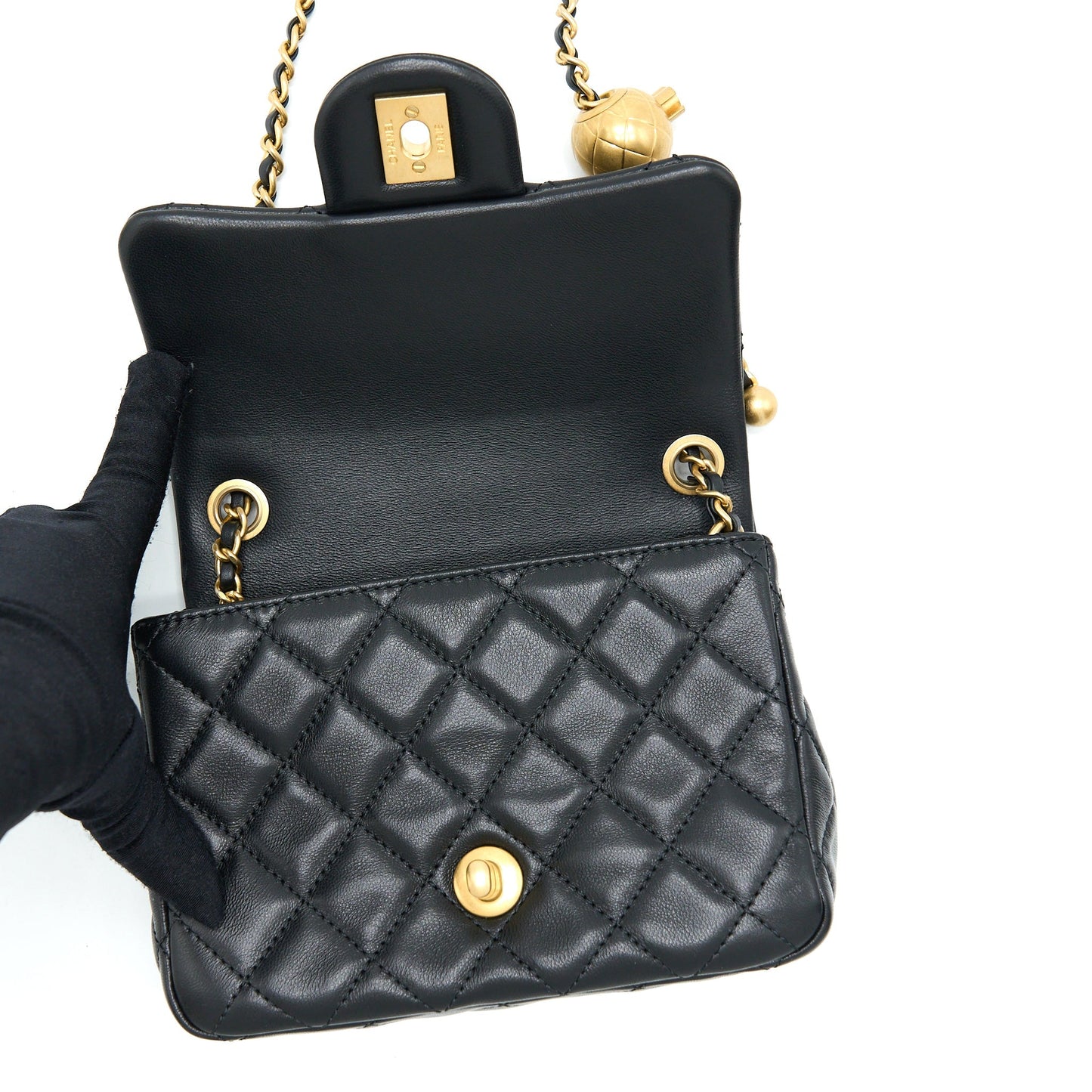 Chanel Pearl Crush Mini Square Flap Bag Lambskin Black