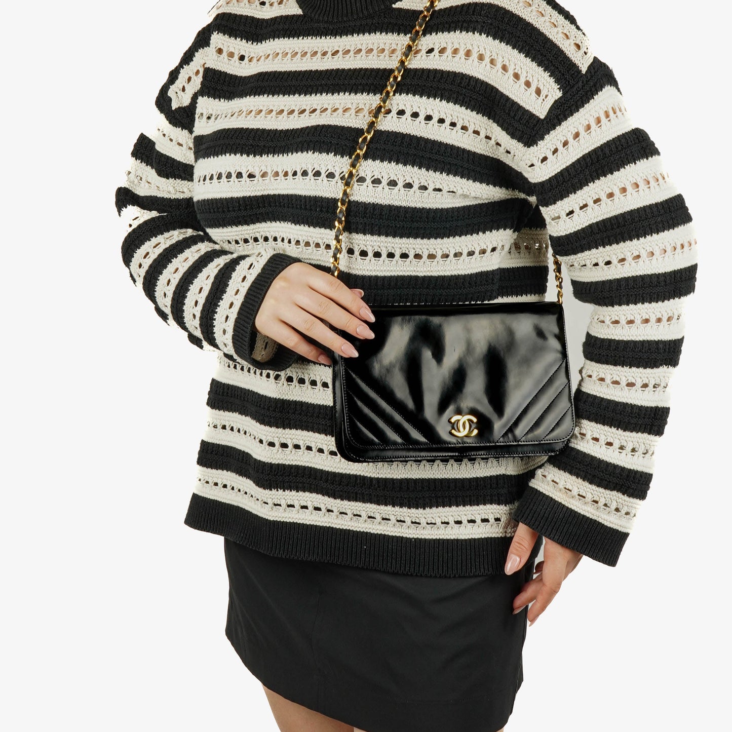 Chanel Patent Chevron Quilted Single Flap Bag