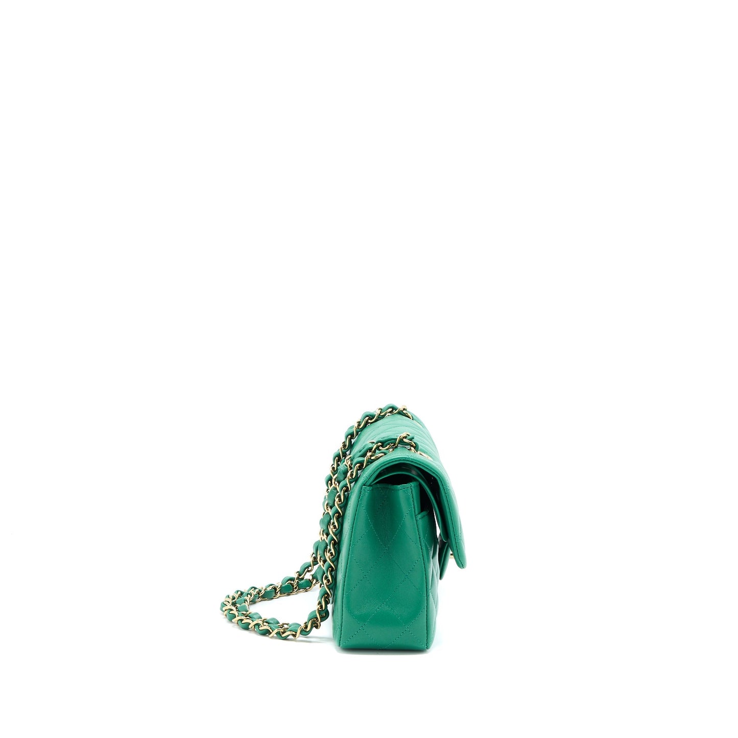 Chanel Small Classic Double Flap Bag Lambskin Green L(Microchip)