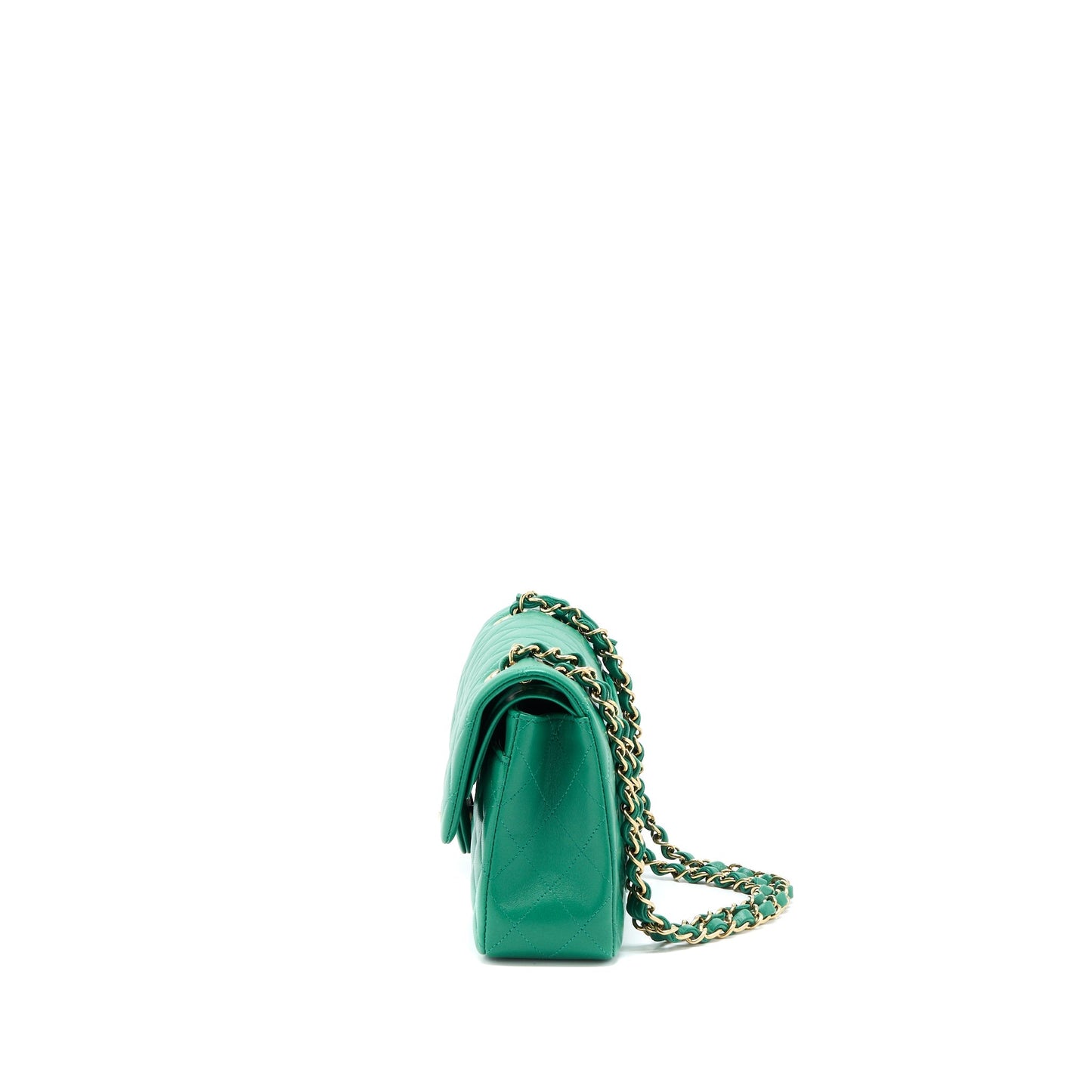 Chanel Small Classic Double Flap Bag Lambskin Green L(Microchip)