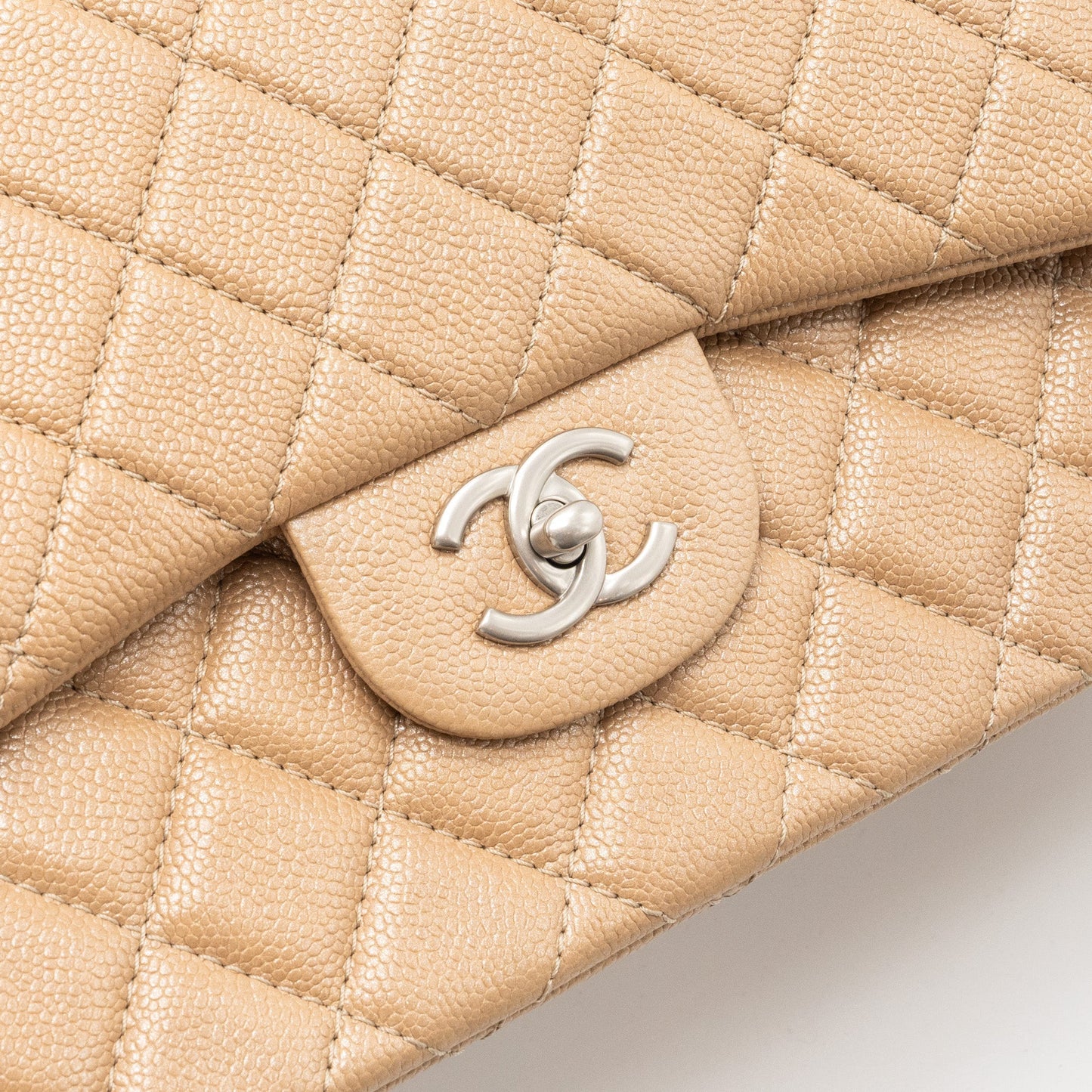 Chanel classic jumbo double flap bag caviar iridescent beige brushed