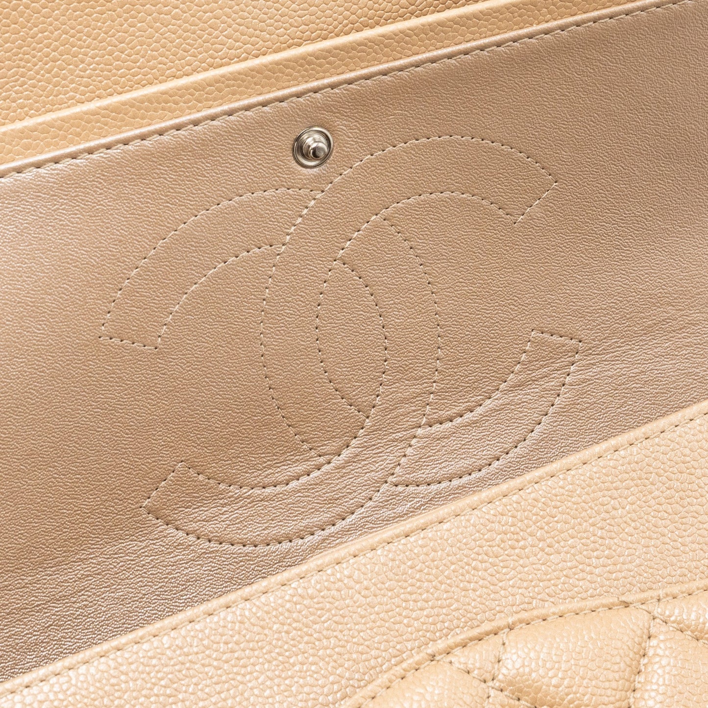 Chanel classic jumbo double flap bag caviar iridescent beige brushed