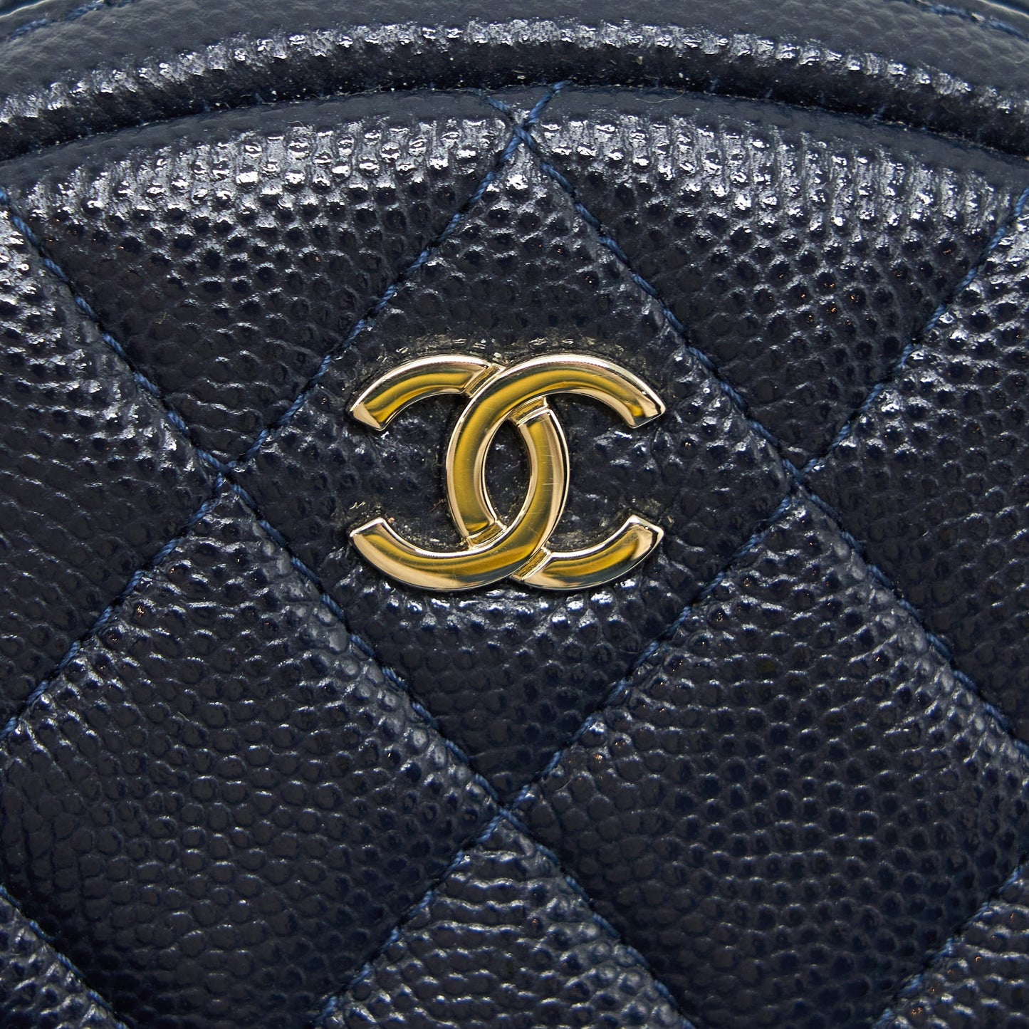 Chanel Mini Round Pouch Caviar Navy L