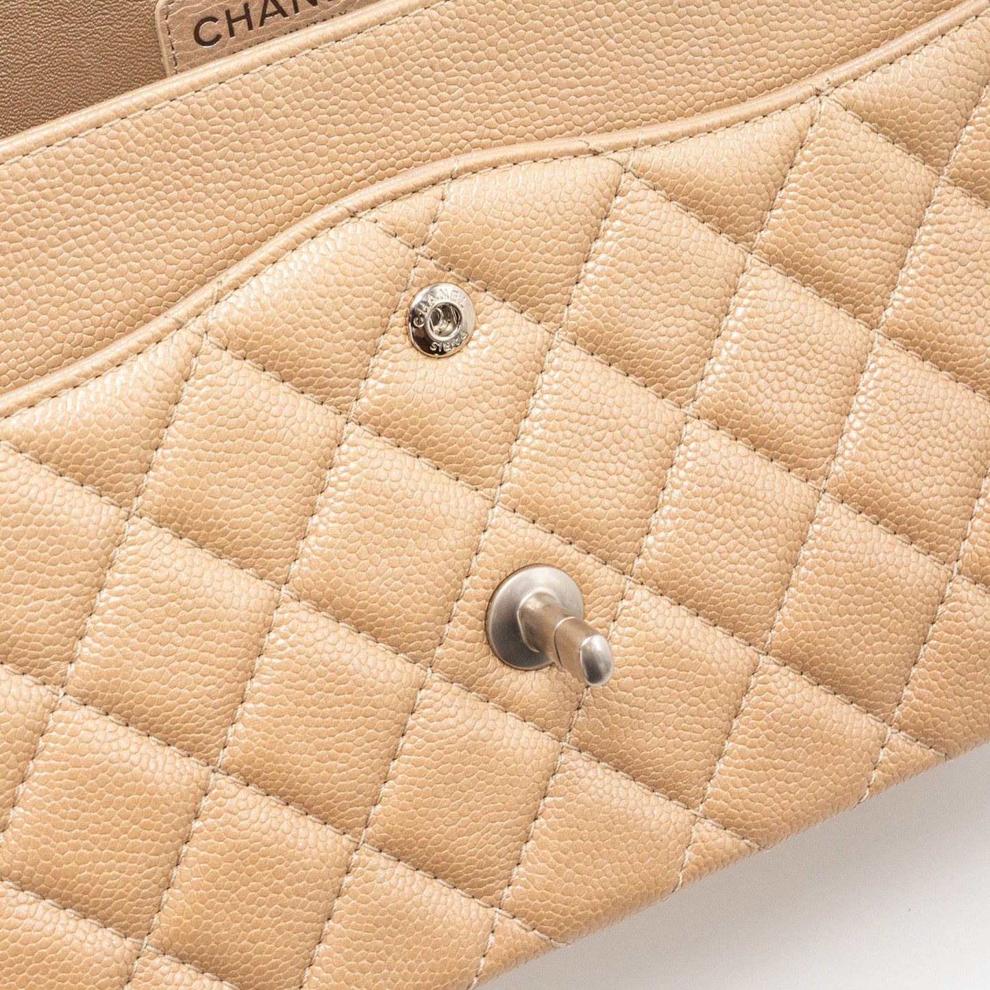 Chanel classic jumbo double flap bag caviar iridescent beige brushed
