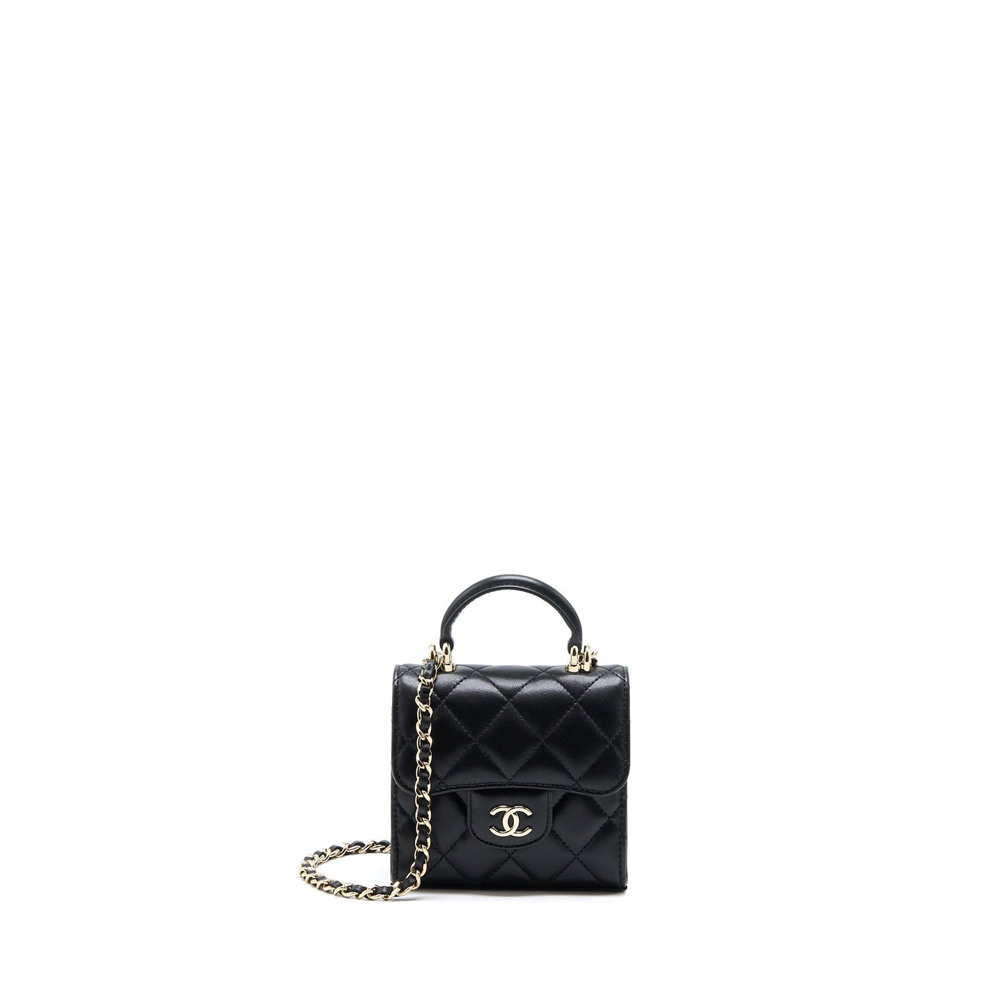 Chanel Top Handle Mini Flap Bag Lambskin Black L