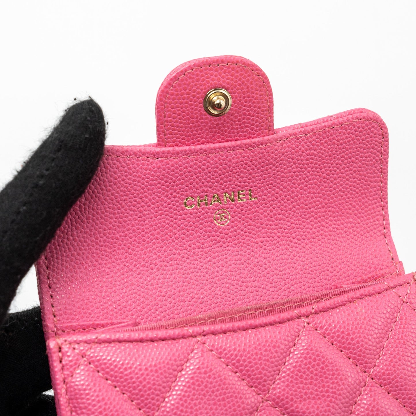 Chanel quilted small flap wallet caviar pink L