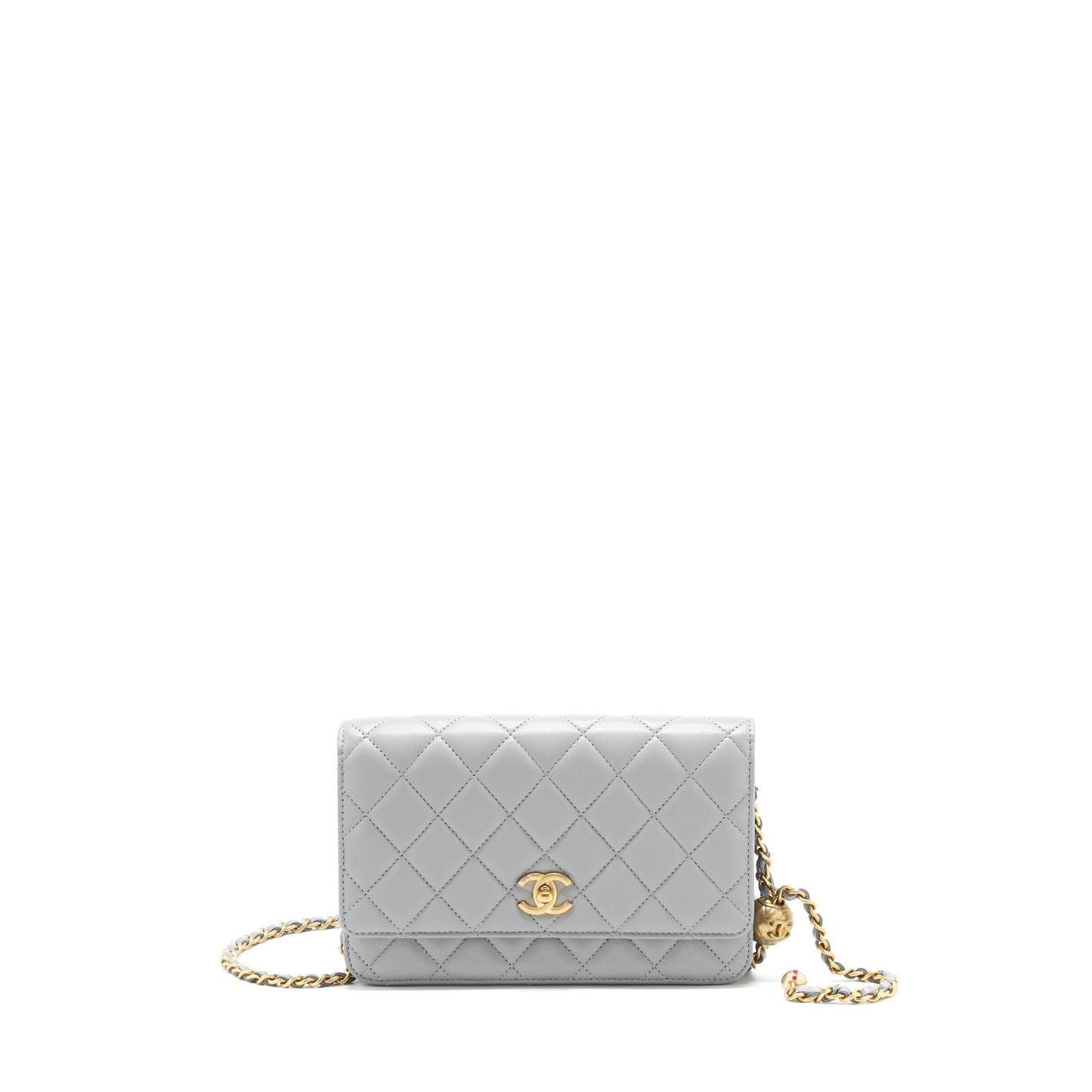 Chanel Pearl Crush Wallet On Chain Lambskin Grey Brushed  (Microchip)