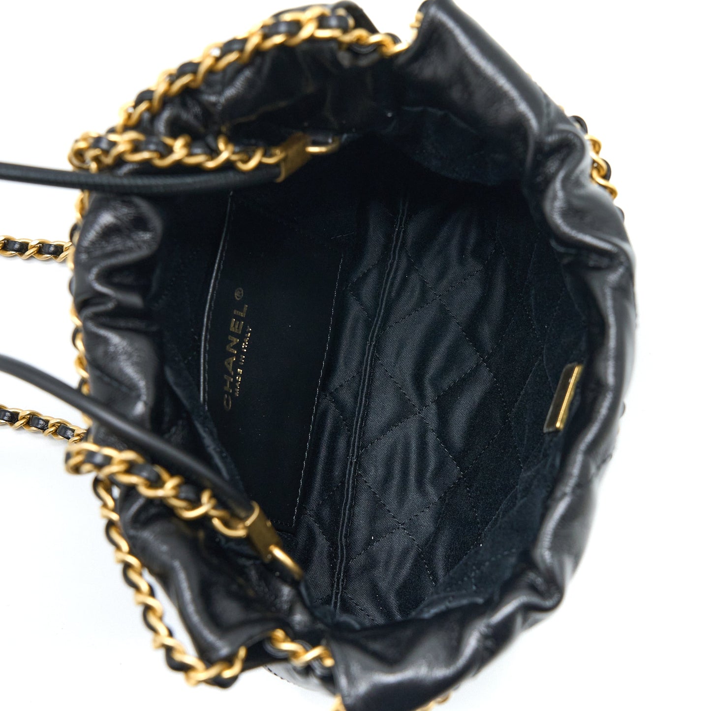 Chanel 23S Mini 22 Bag with Pearl Shiny Calfskin Black  (Microchip)