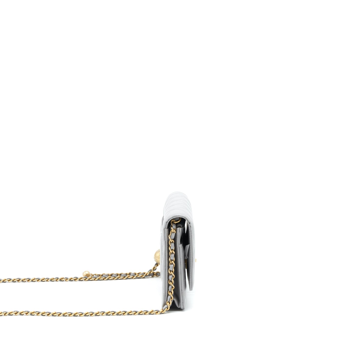 Chanel Pearl Crush Wallet On Chain Lambskin Grey Brushed  (Microchip)