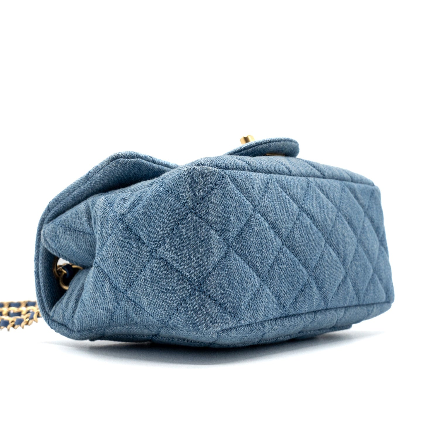 Chanel 22c Denim Pearl Crush Mini Square Flap Bag Denim Light blue  (Microchip)