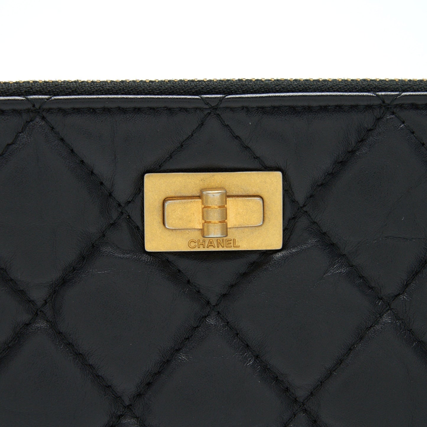 Chanel 2.55 Leather Clutch with Charm Black