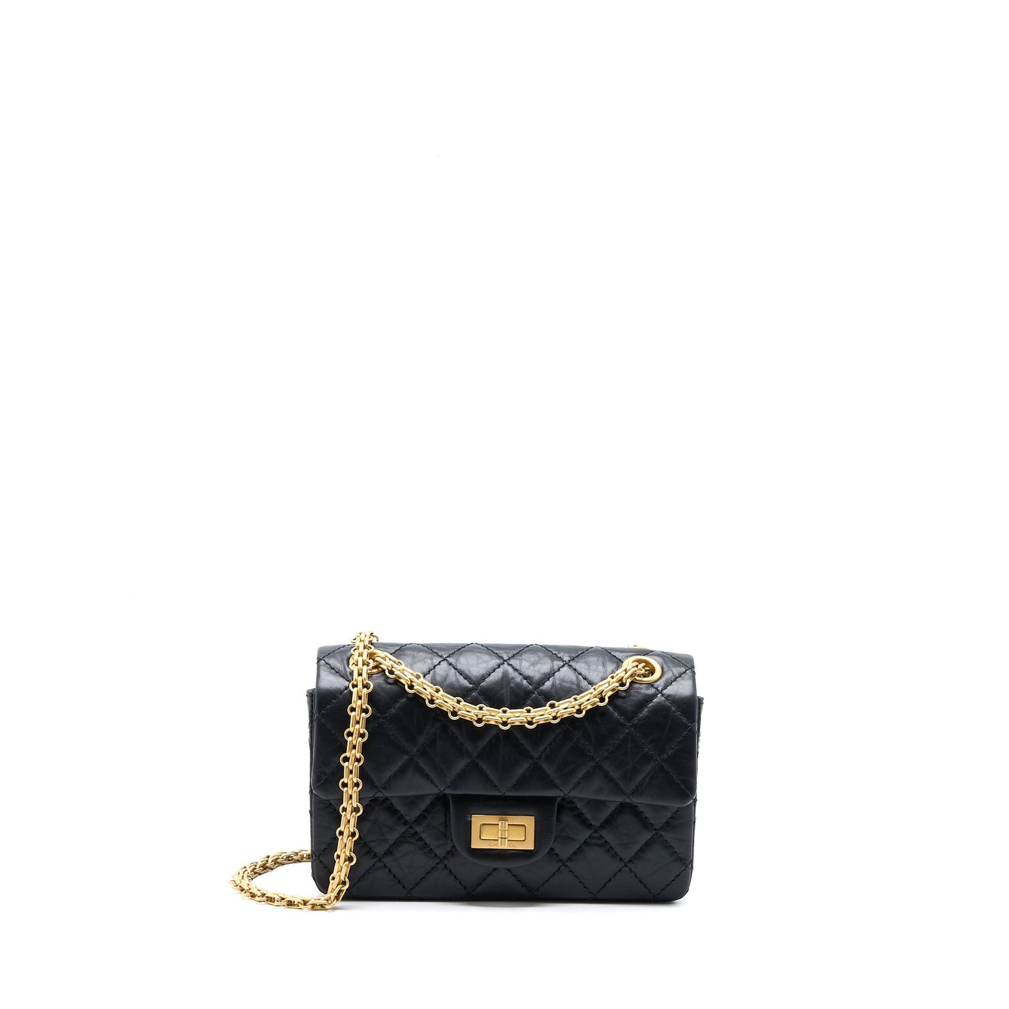 Chanel Mini Reissue 2.55 Flap Bag Aged Calfskin Black Brushed  (Microchip)