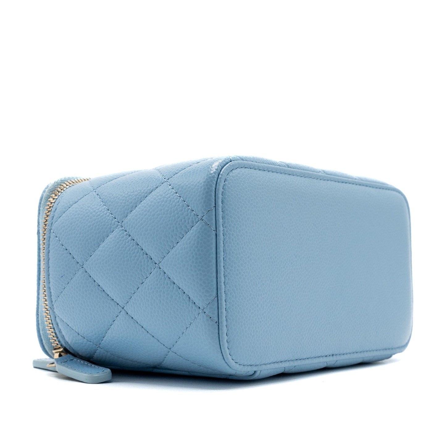 Chanel detailed top handle long vanity with chain caviar light blue