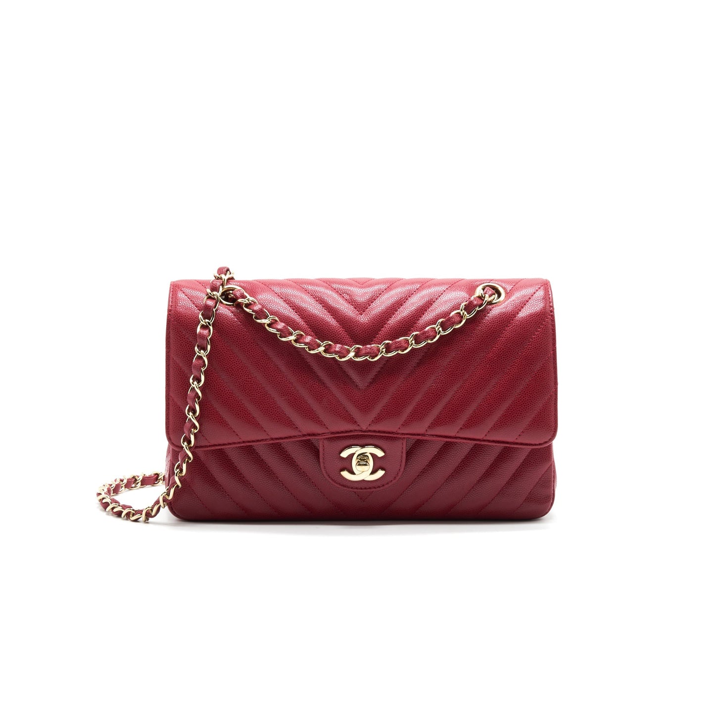 Chanel Medium Classic Double Flap caviar Raspberry Red with LGHW Shoulder Bag